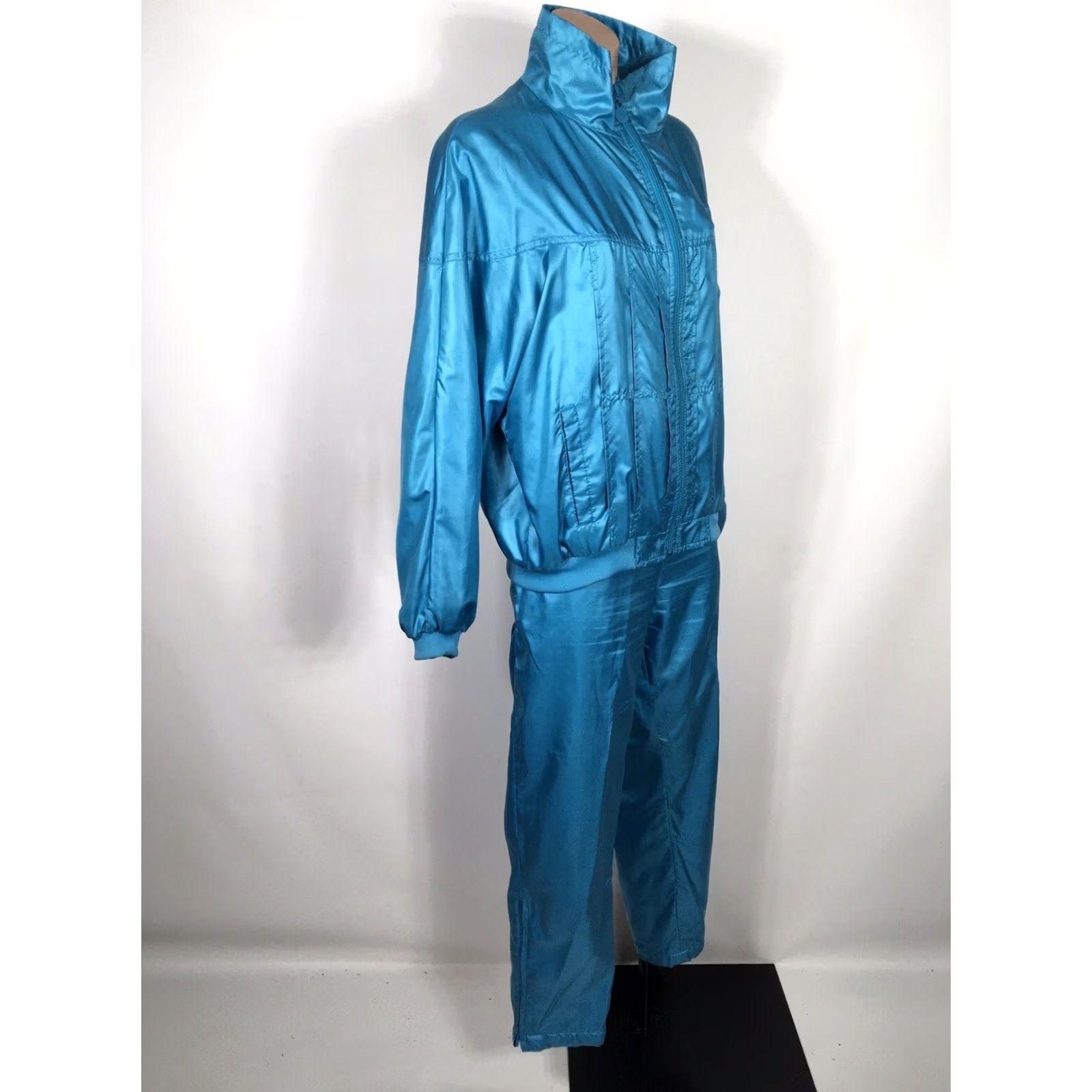 Adidas VINTAGE Adidas Trefoil Track Suit Windbreaker TEAL 80s Large Taiwan Womens Shiny Size L / US 10 / IT 46 - 4 Thumbnail