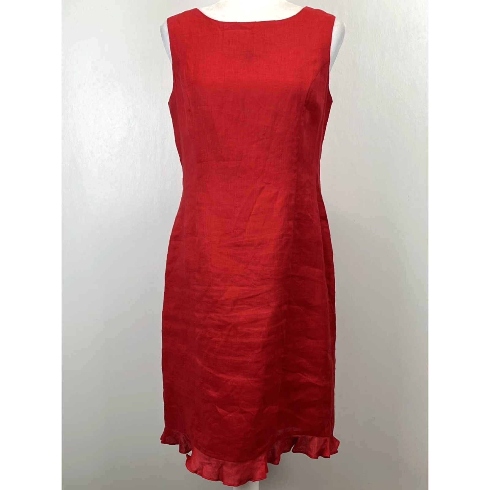 Vintage Natural Instinct Linen Dress - Dress - Women - Size 6 - Red - Sleeveless - Knee Length - Shirt Dress Size M / US 6-8 / IT 42-44 - 2 Thumbnail