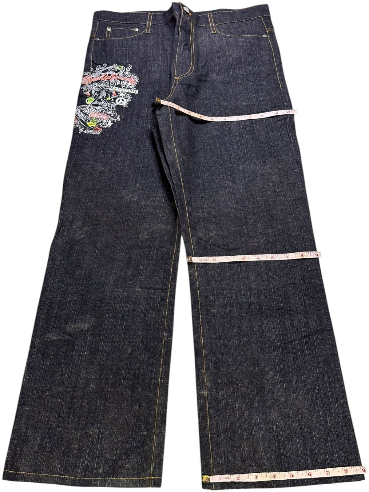 Japanese Brand Vintage Japanese Brand Embroidery Mud Wash Baggy Jeans Size US 33 - 14 Thumbnail