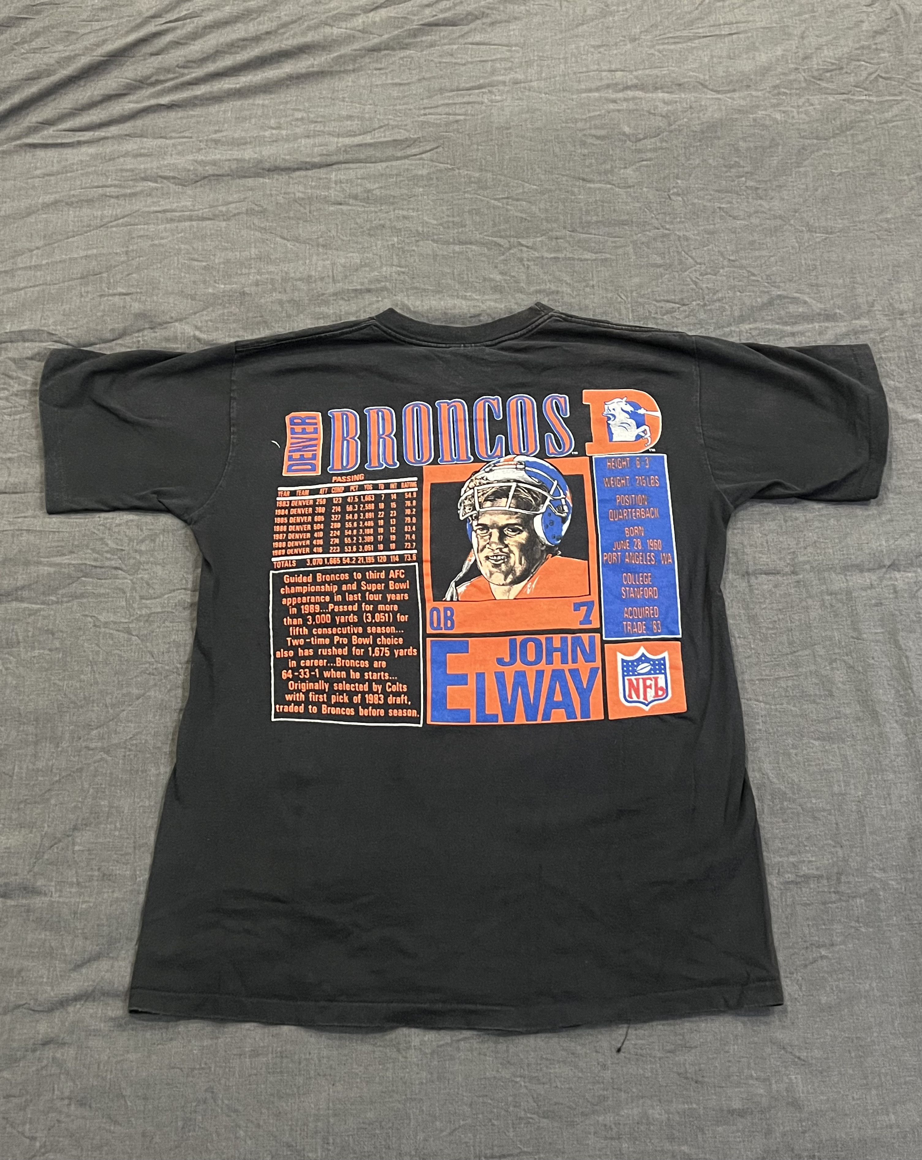 NFL × Nutmeg × Vintage Vintage Denver Broncos John Elway Nutmeg Stats T-Shirt Size US L / EU 52-54 / 3 - 2 Thumbnail