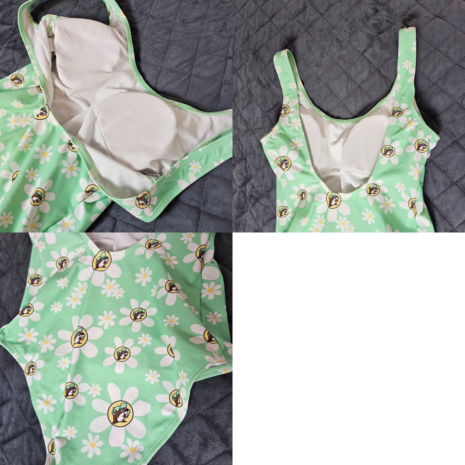 Logo 7 VINTAGE Buc-ee’s Beaver Logo Floral One-Piece Swimsuit Women Size S Green Neo­n Neon Pool Suit Ladies S Size ONE SIZE - 8 Thumbnail
