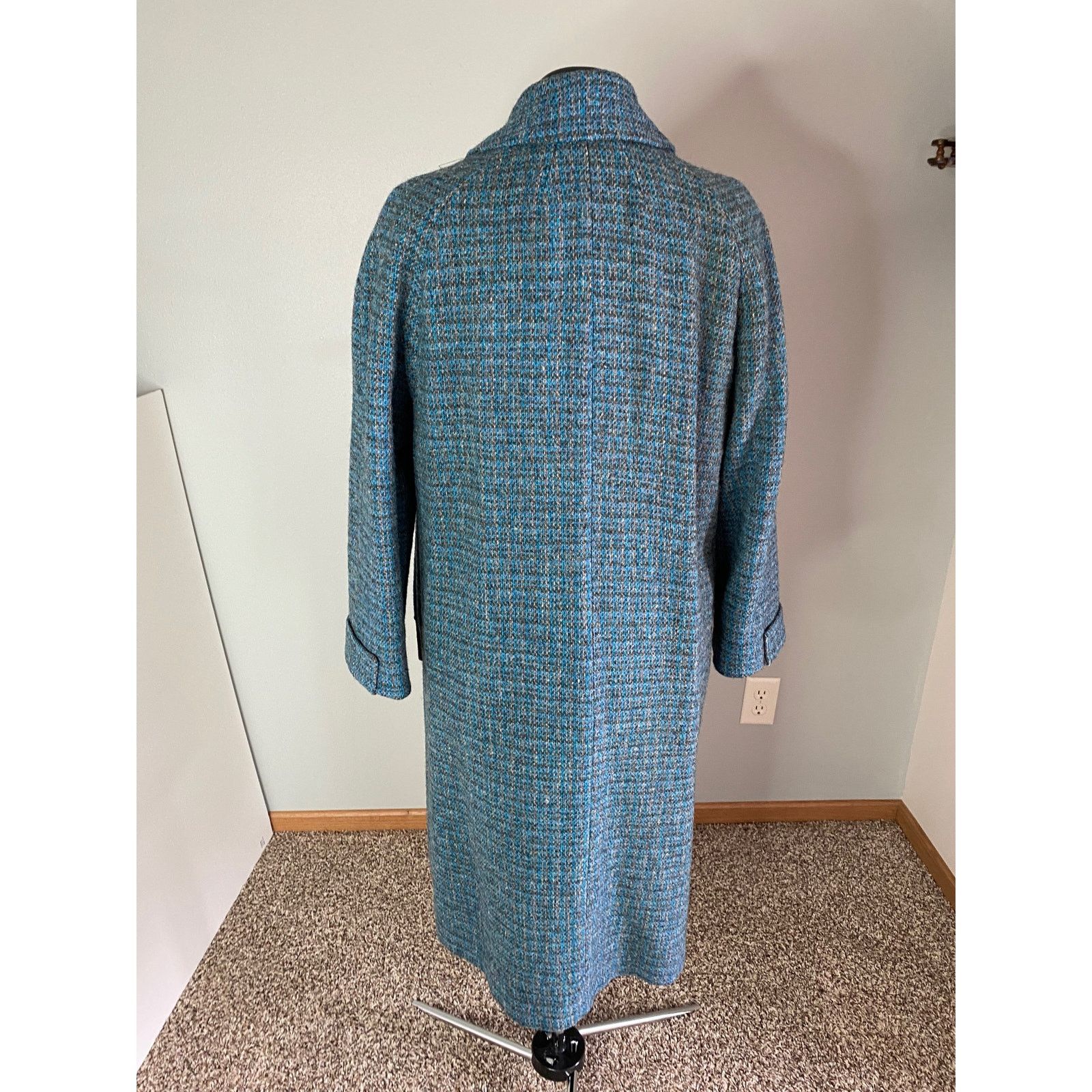 Vintage swing coat plaid blue gray vintage wool 1970s Size L / US 10 / IT 46 - 4 Thumbnail