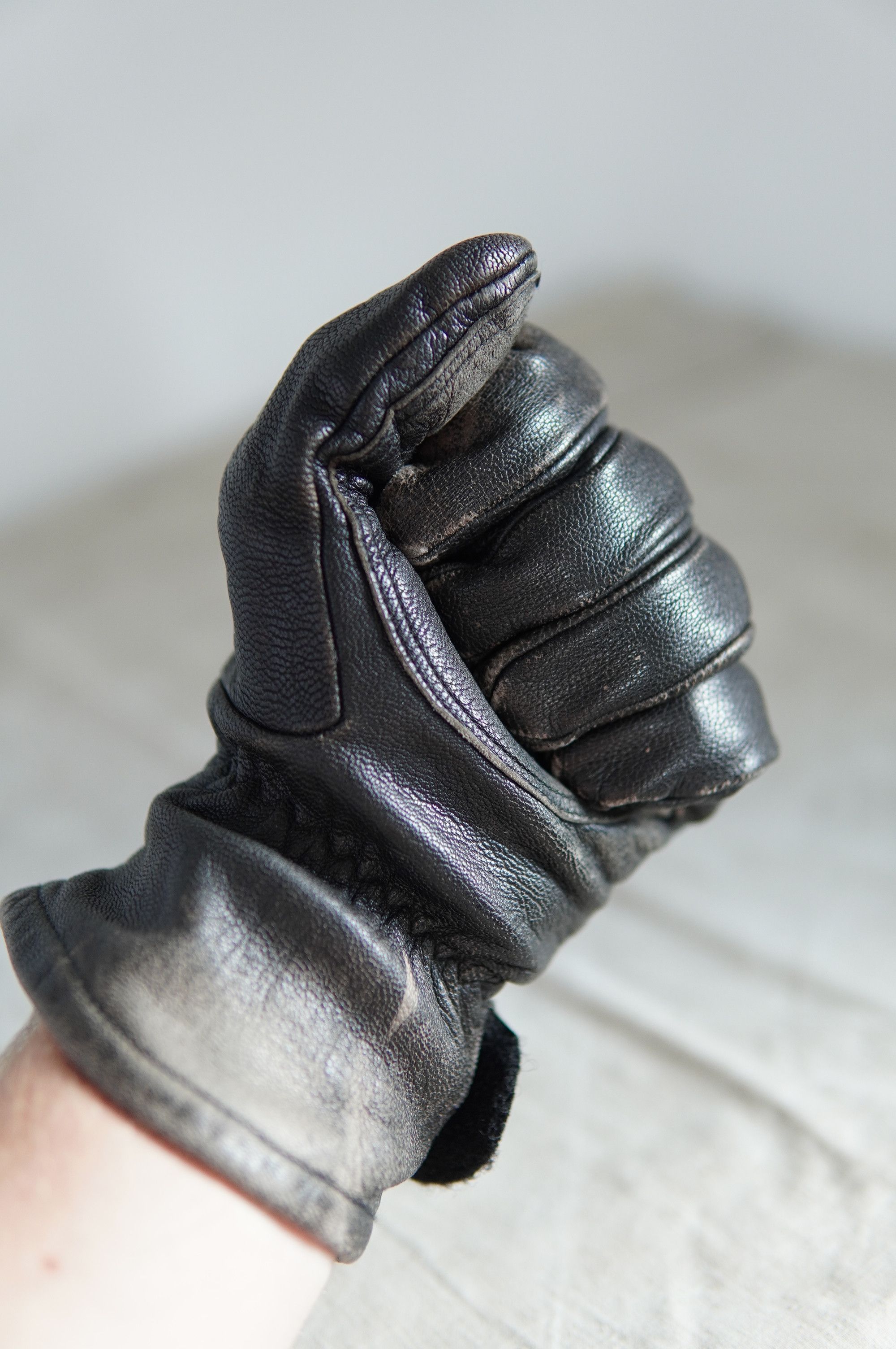 Genuine Leather Vintage German Army Motocycle Faded Leather Gloves Size ONE SIZE - 9 Thumbnail