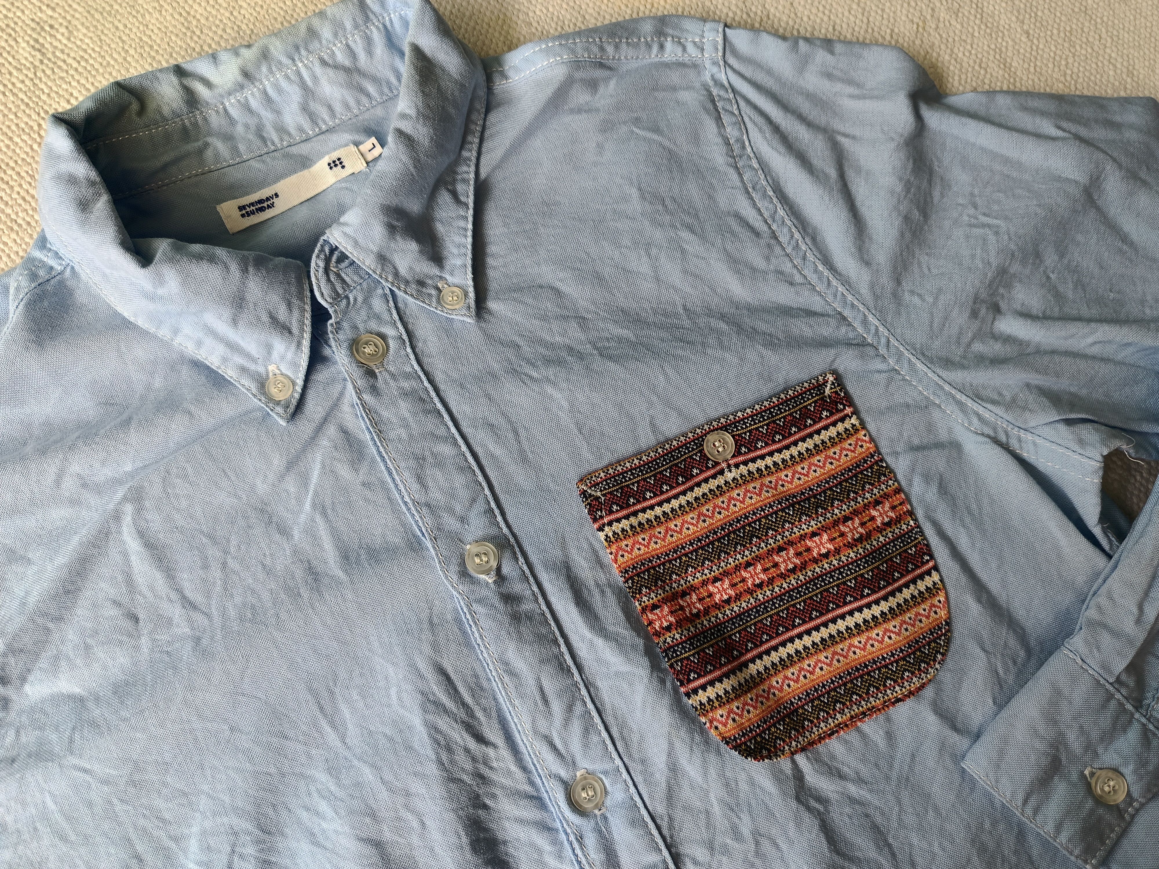 Japanese Brand 7days Sevendays Sunday blue button down native pocket shirt Size US S / EU 44-46 / 1 - 5 Thumbnail