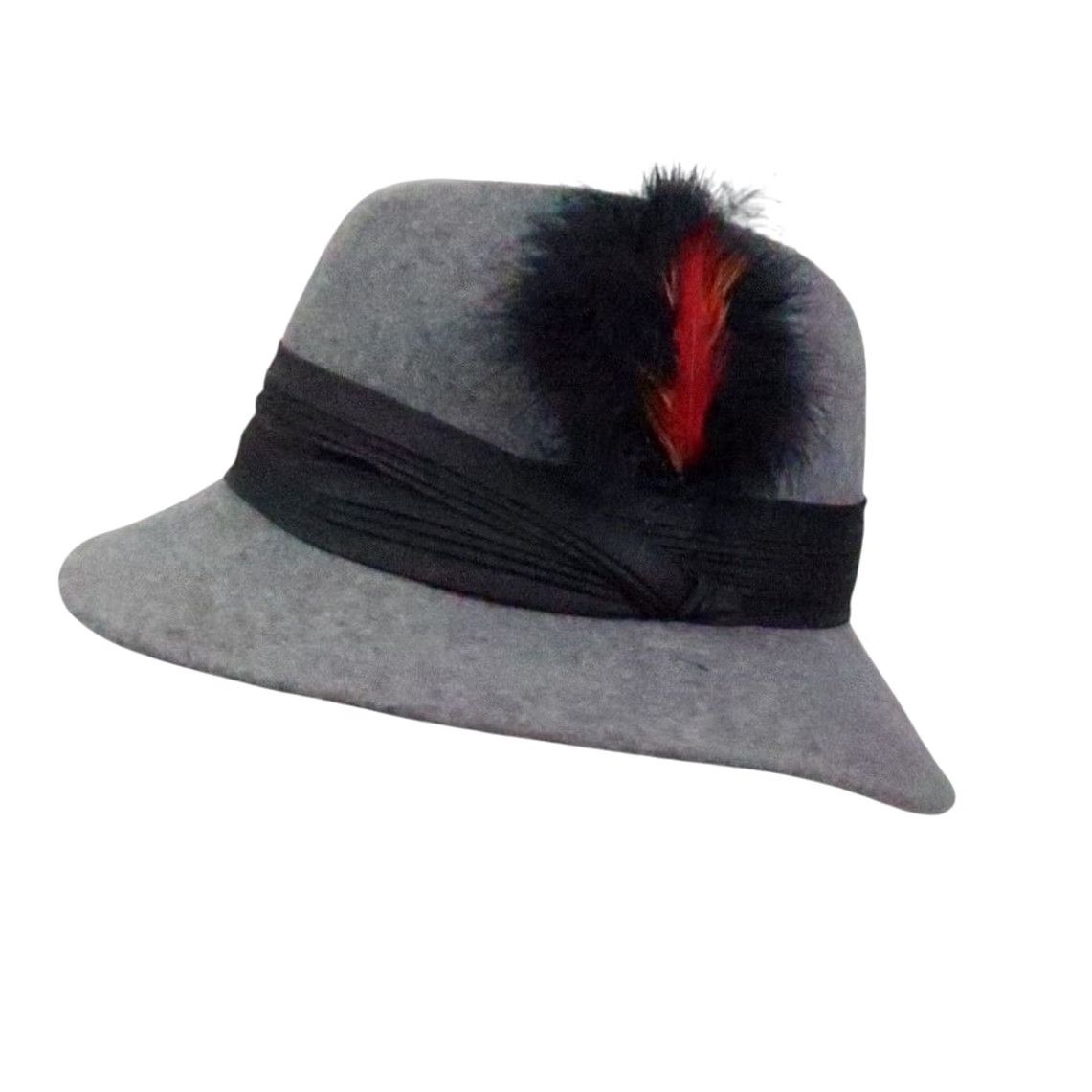 FELT VINTAGE 60s Tally-Ho Grey Felt Wool Cloche Fedora Hat One Size Women with Feather Size ONE SIZE - 2 Thumbnail