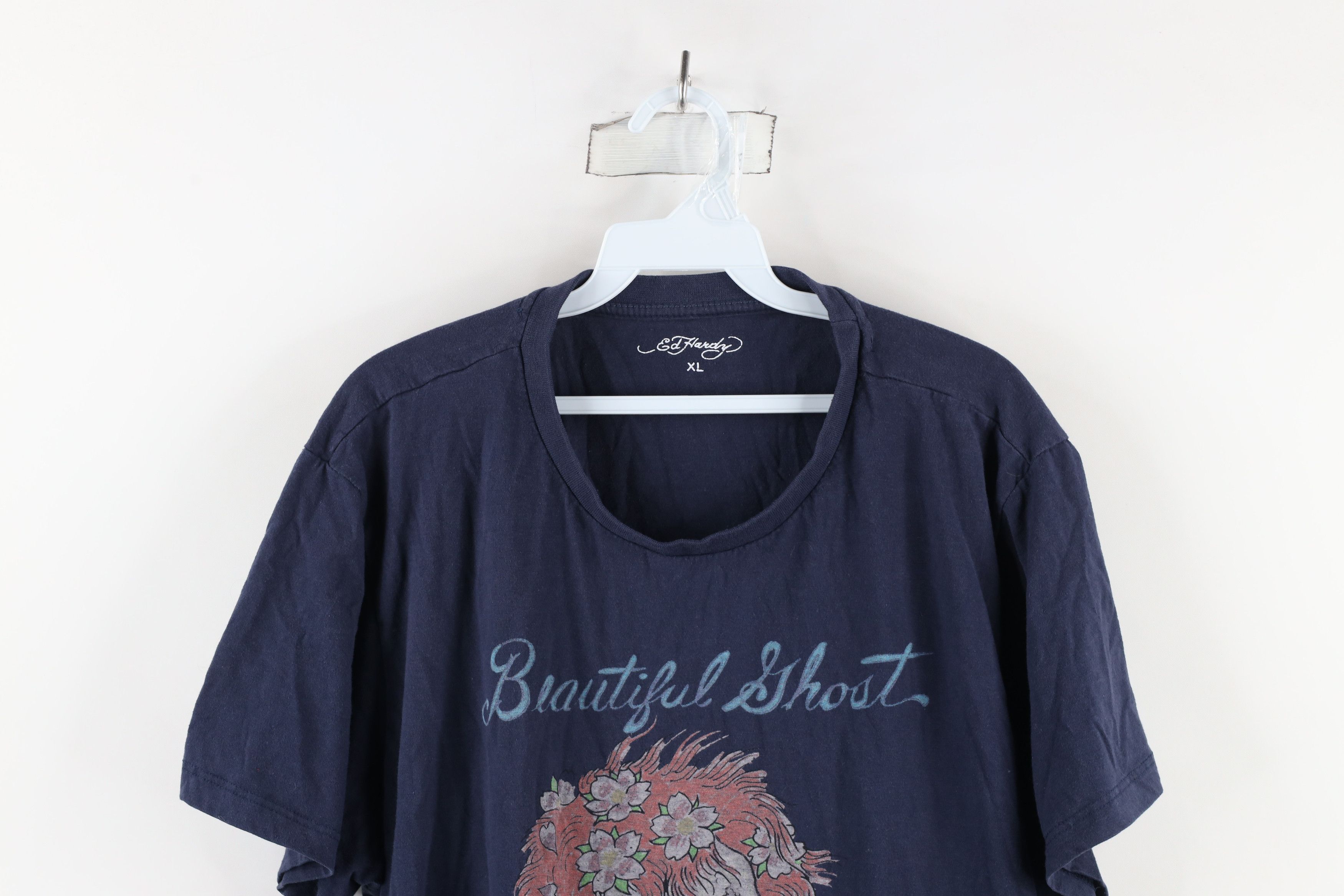 Ed Hardy × Vintage Vintage Ed Hardy Skull Beautiful Ghost T-Shirt Navy Blue Size US XL / EU 56 / 4 - 2 Thumbnail
