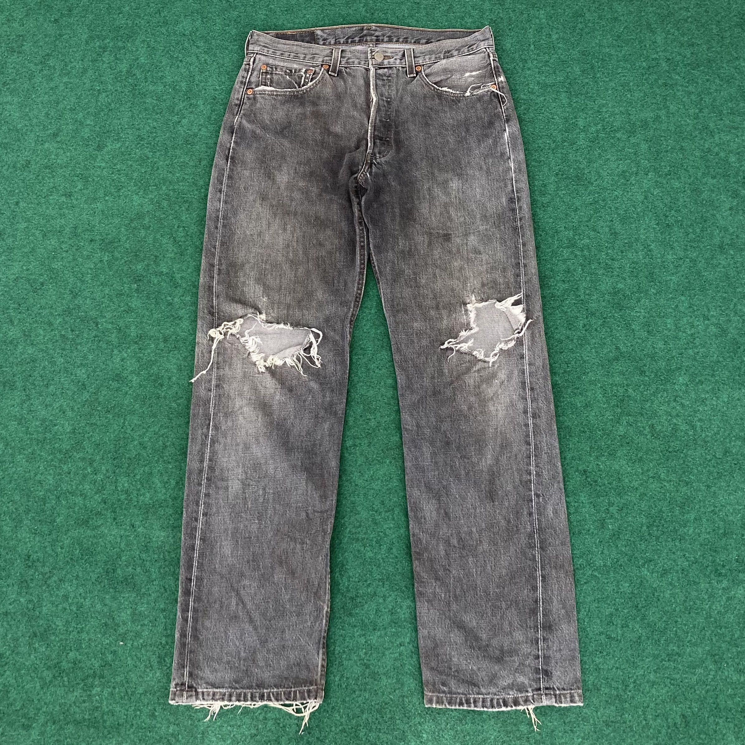 Levi's × Vintage Vtg Levis 501 Distressed Ripped Punk Grunge Black Jeans Size US 31 - 1 Thumbnail