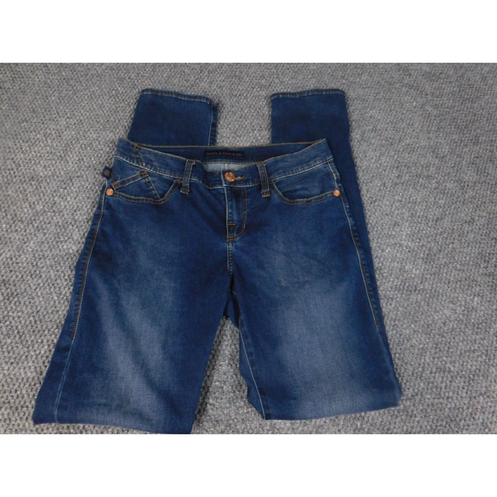 Vintage Rock & Republic Jeans Womens 8 Blue Berlin Straight Denim Pants Inseam 31” Zip Pockets Size 30" / US 8 / IT 44 - 2 Thumbnail