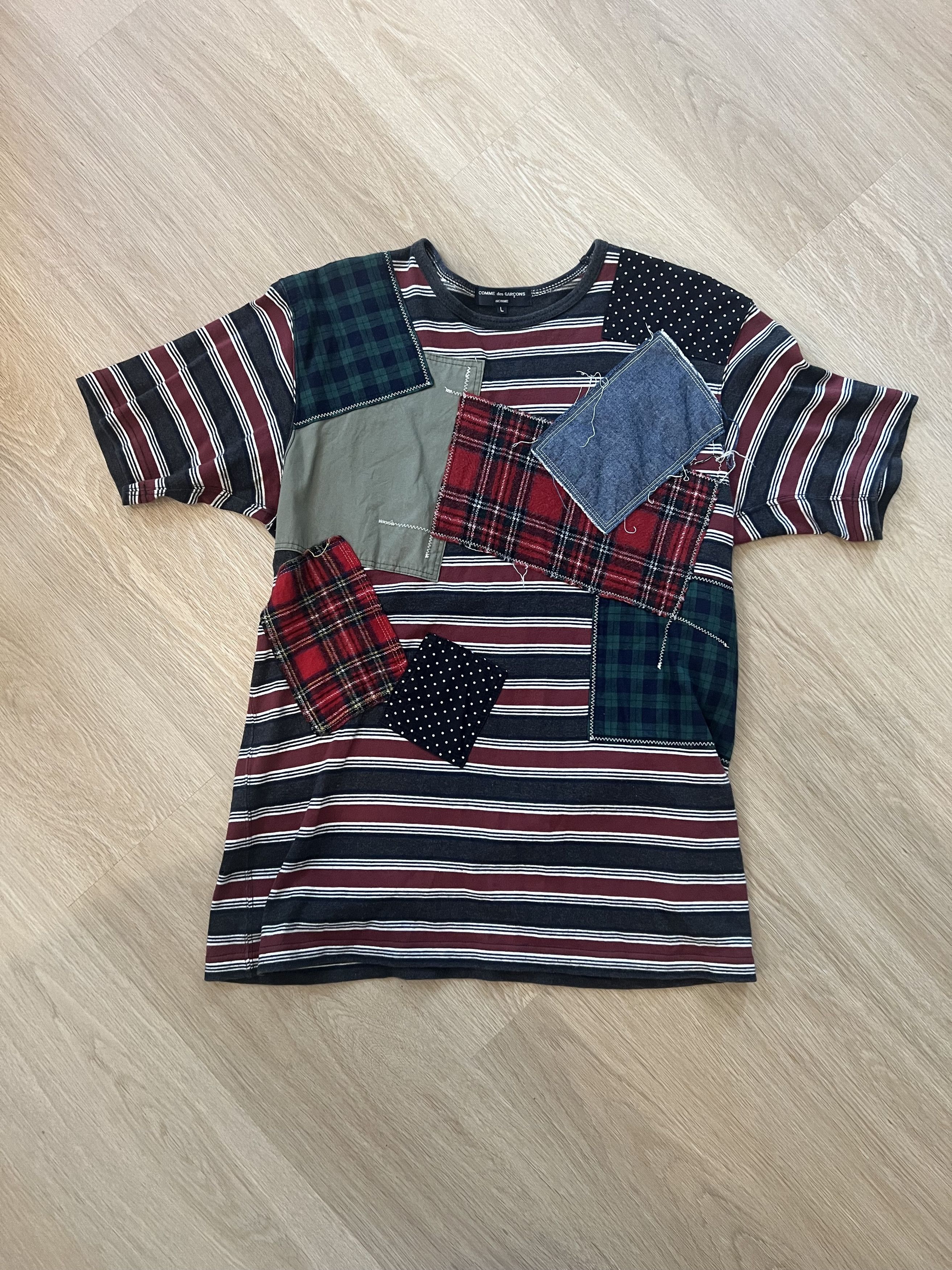 Comme Des Garcons Homme AD 2014 Patchwork Striped T Sz L