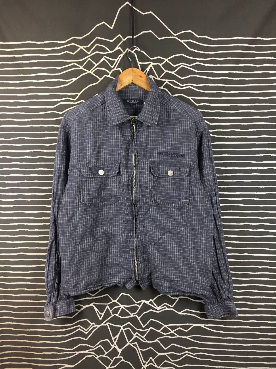 Guess Vtg GUESS Classics Linen Micro-Check Full Zip Shirt Jacket Size US L / EU 52-54 / 3 - 2 Thumbnail