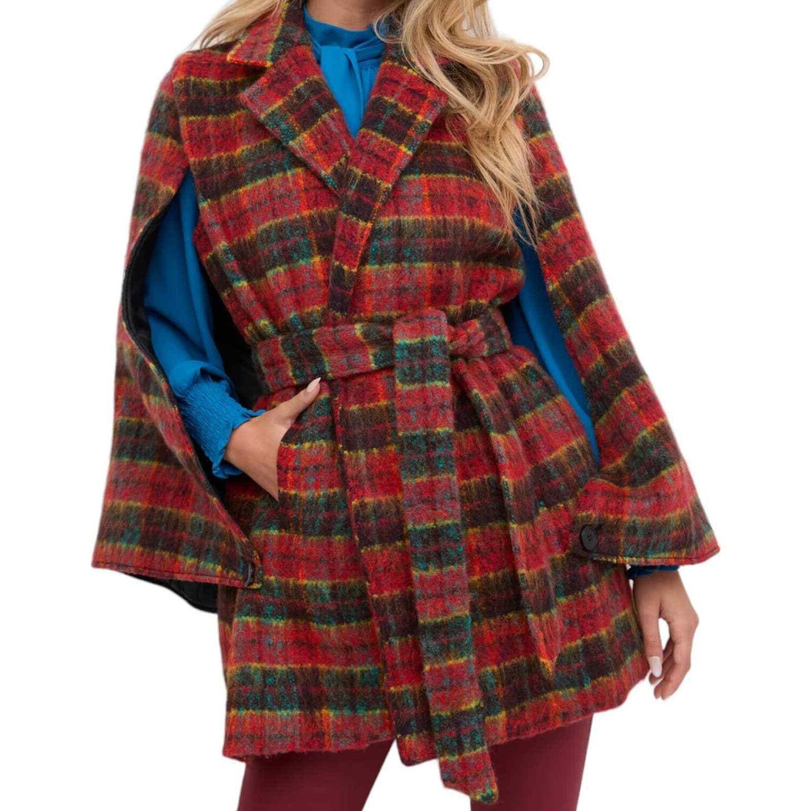 Other NEW YORK & COMPANY Plaid Belted Wool-Blend Cape Jacket, M Size M / US 6-8 / IT 42-44 - 2 Thumbnail