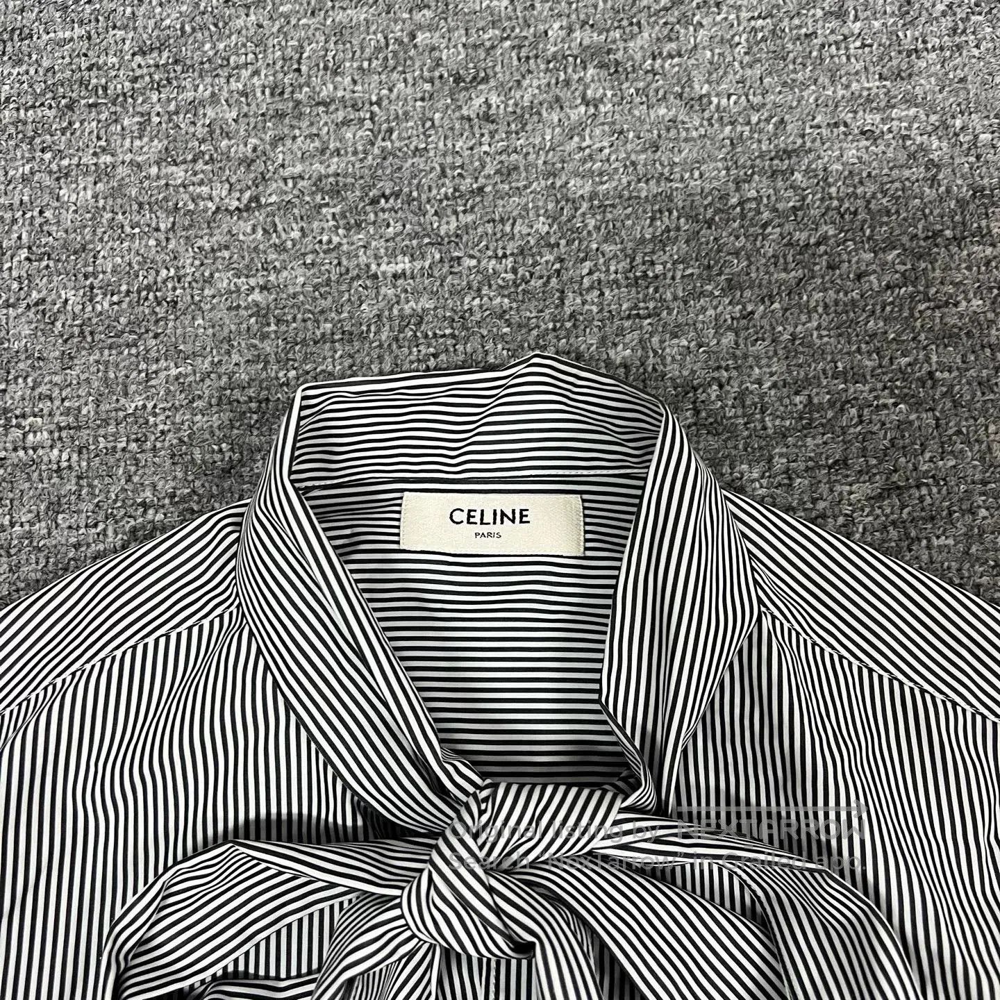 Celine Celine Striped Bow Tie Long Sleeve Shirt. Size XXS / US 00 / IT 34 - 5 Thumbnail