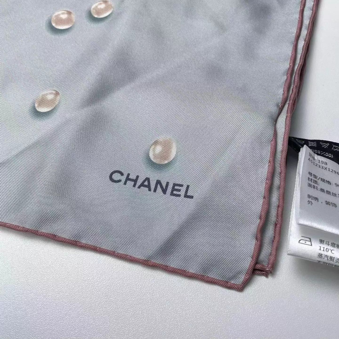 Chanel Chanel 19B Light Blue Pearl Silk Scarf 90x90 Size ONE SIZE - 4 Thumbnail