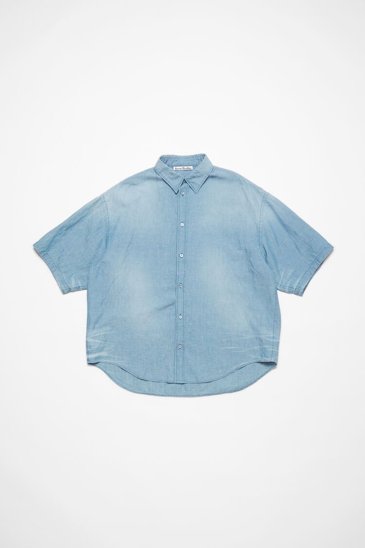 Acne Studios o1tko10825 Back Logo Stamp Denim Linen Shirt in Blue Size US M / EU 48-50 / 2 - 1 Thumbnail