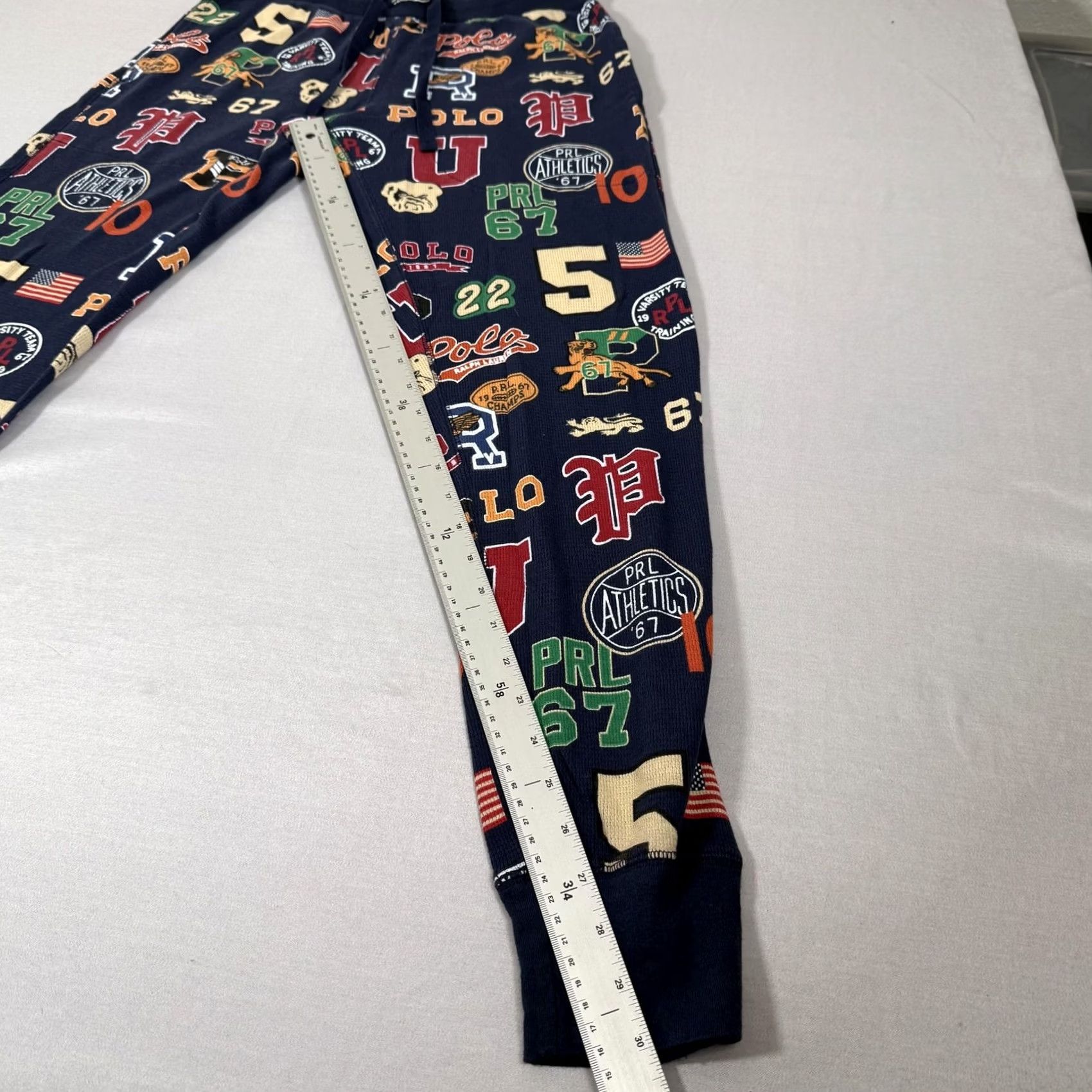 Polo Ralph Lauren Polo Ralph Lauren Pajama Pants Mens M Blue Waffle Knit Logo Collegiate Sports Print Jogger Cuffed Hem Knit Sleepwear Bottoms Size US M / EU 48-50 / 2 - 5 Thumbnail