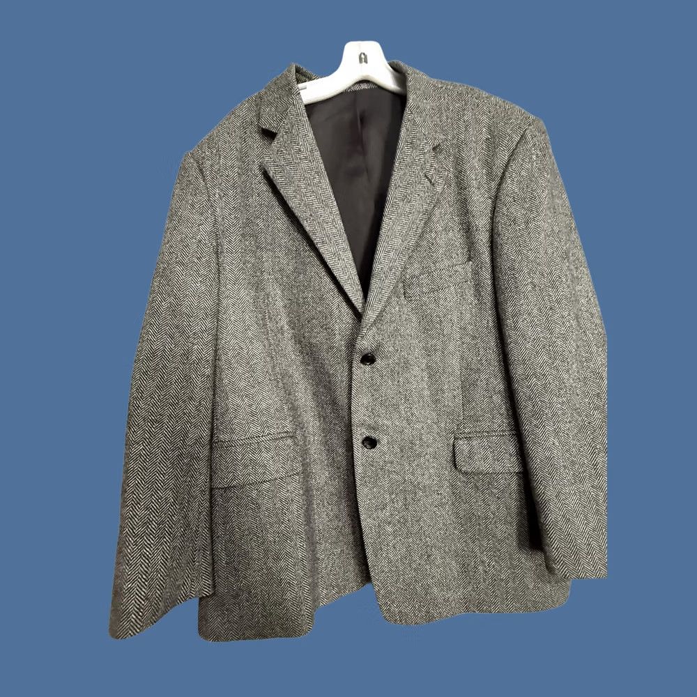 Stafford Stafford Blazer Sport Coat Mens 44S Gray Wool Herringbone Tweed Classic Jacket Size 44R - 1 Thumbnail
