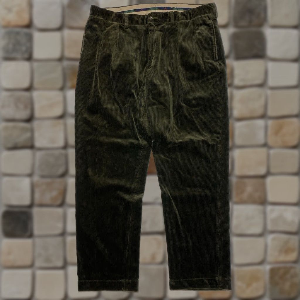 VINTAGE Polo Ralph Lauren Men’s Corduroy Ethan Pant Pleated Green 38x31 Chino Relaxed Straight 100% Cotton Polo Ralph Lauren Mens