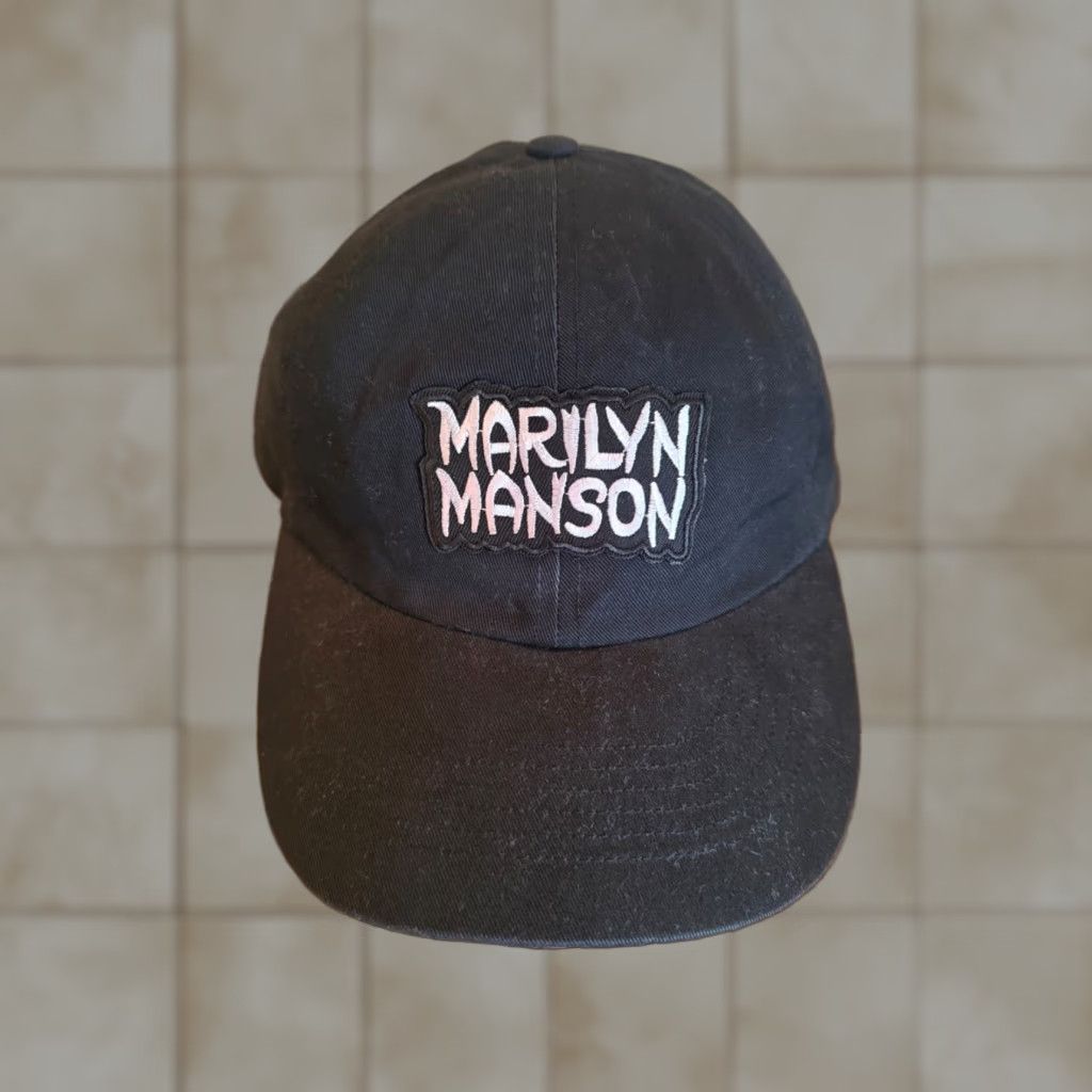 Logo 7 Marilyn Manson Hat Y2K Strapback Baseball Cap Mens Adjustable Solid Black 90s 00s Merch VTG Concert Promo Logo Band New Size ONE SIZE - 1 Thumbnail