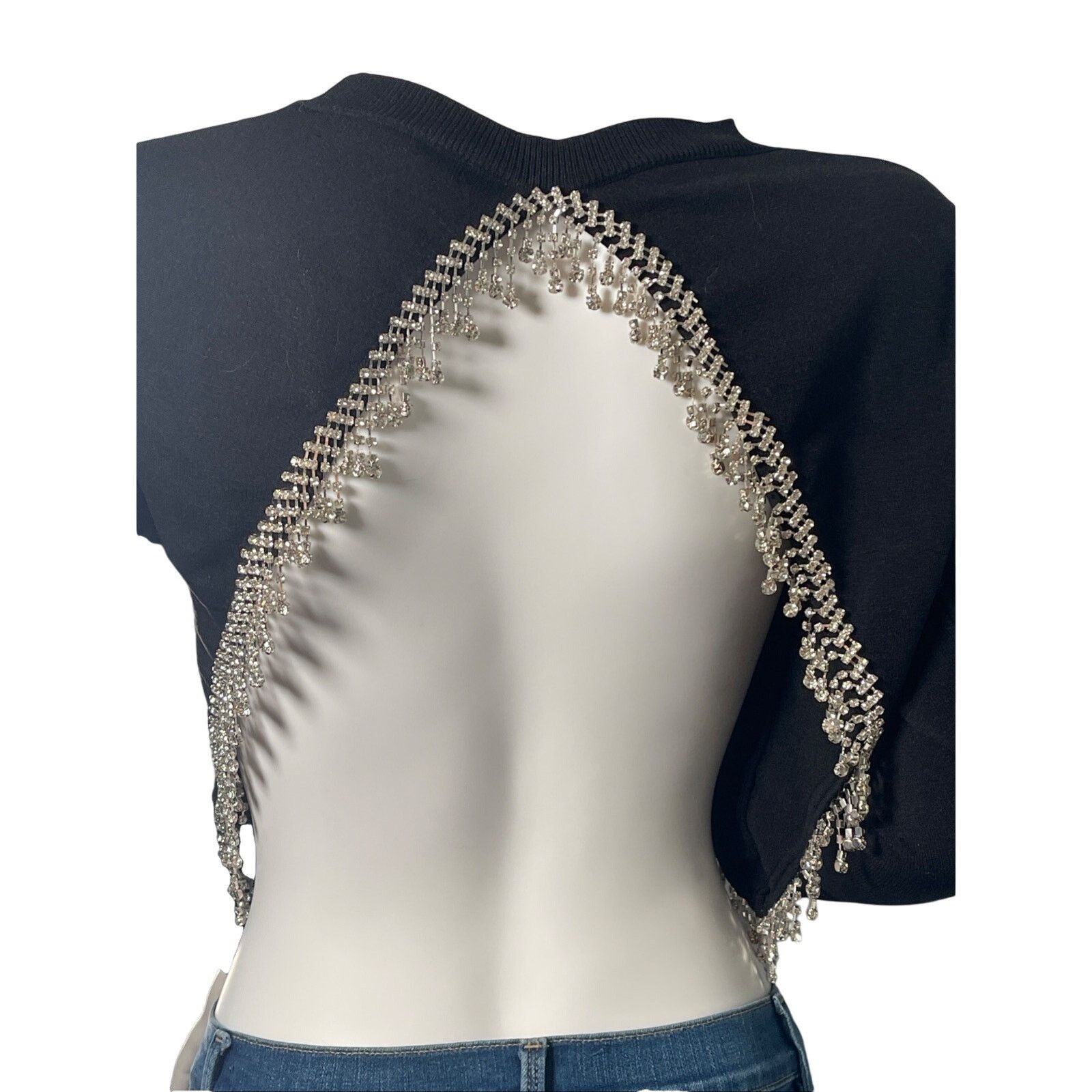 Forever 21 Forever 21 Long Sleeve Crystal Fringe Open Back Crop Black S Size S / US 4 / IT 40 - 4 Thumbnail