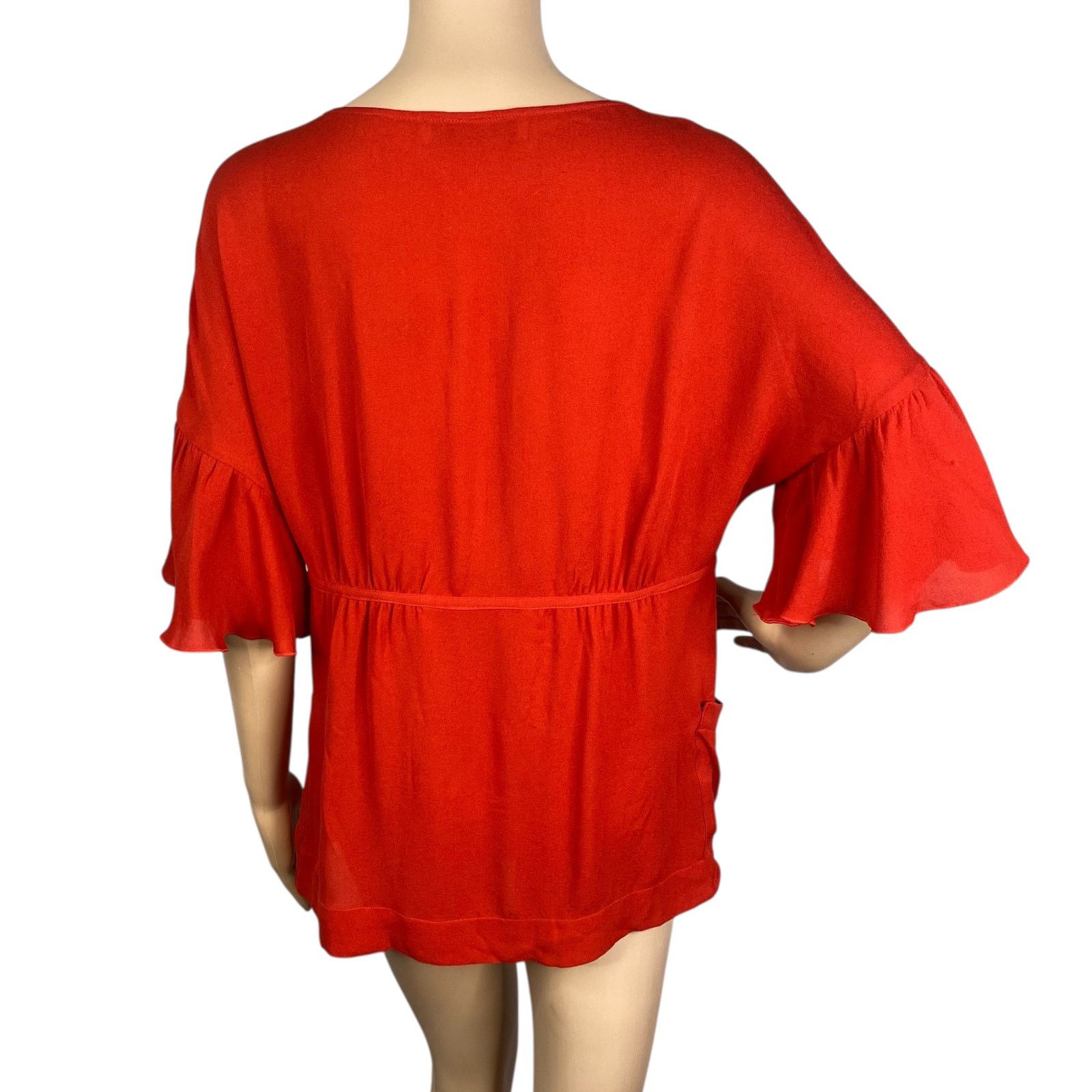 Stella McCartney Stella McCartney Red Silk Bell Sleeve Empire Blouse SZ 38/4 Size S / US 4 / IT 40 - 7 Thumbnail