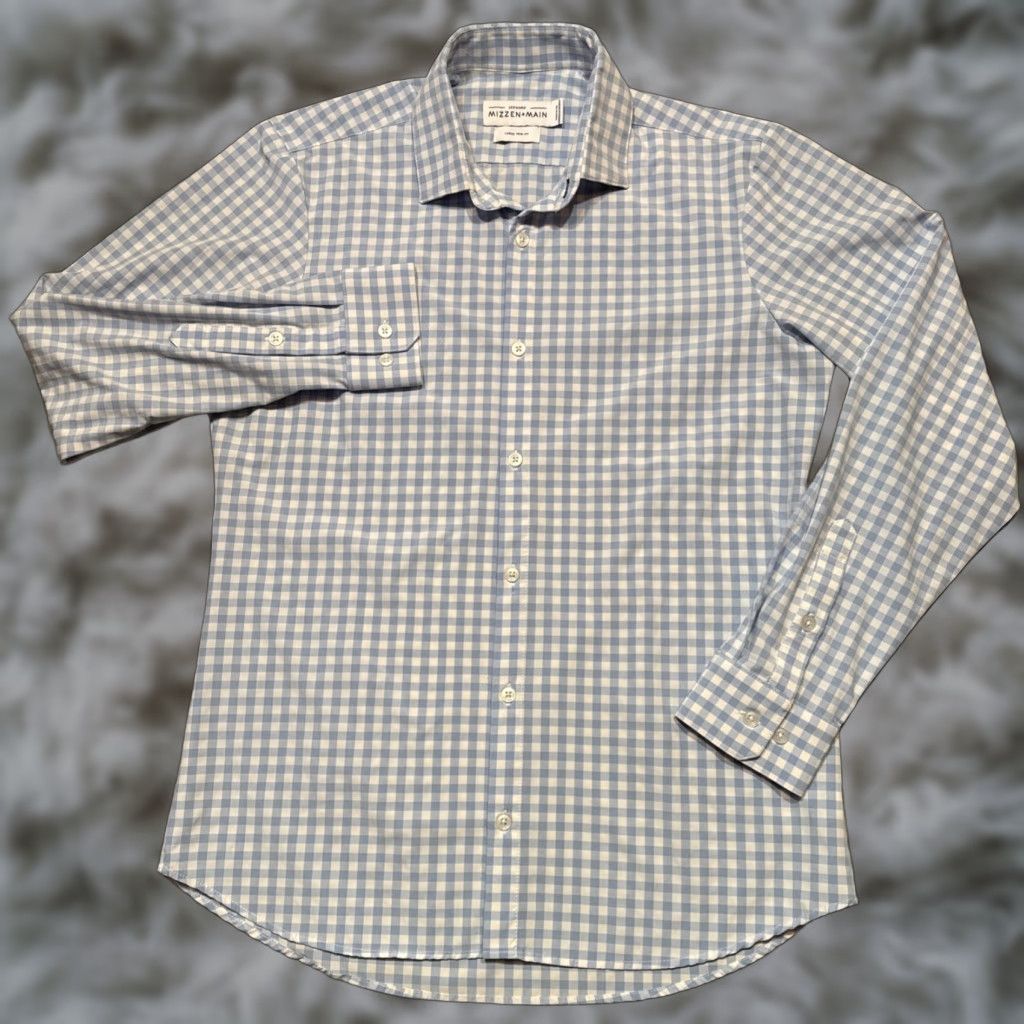 Mizzen+Main Mizzen+Main Shirt Mens Large Blue Gingham Leeward Trim Fit Stretch Business Size US L / EU 52-54 / 3 - 1 Thumbnail