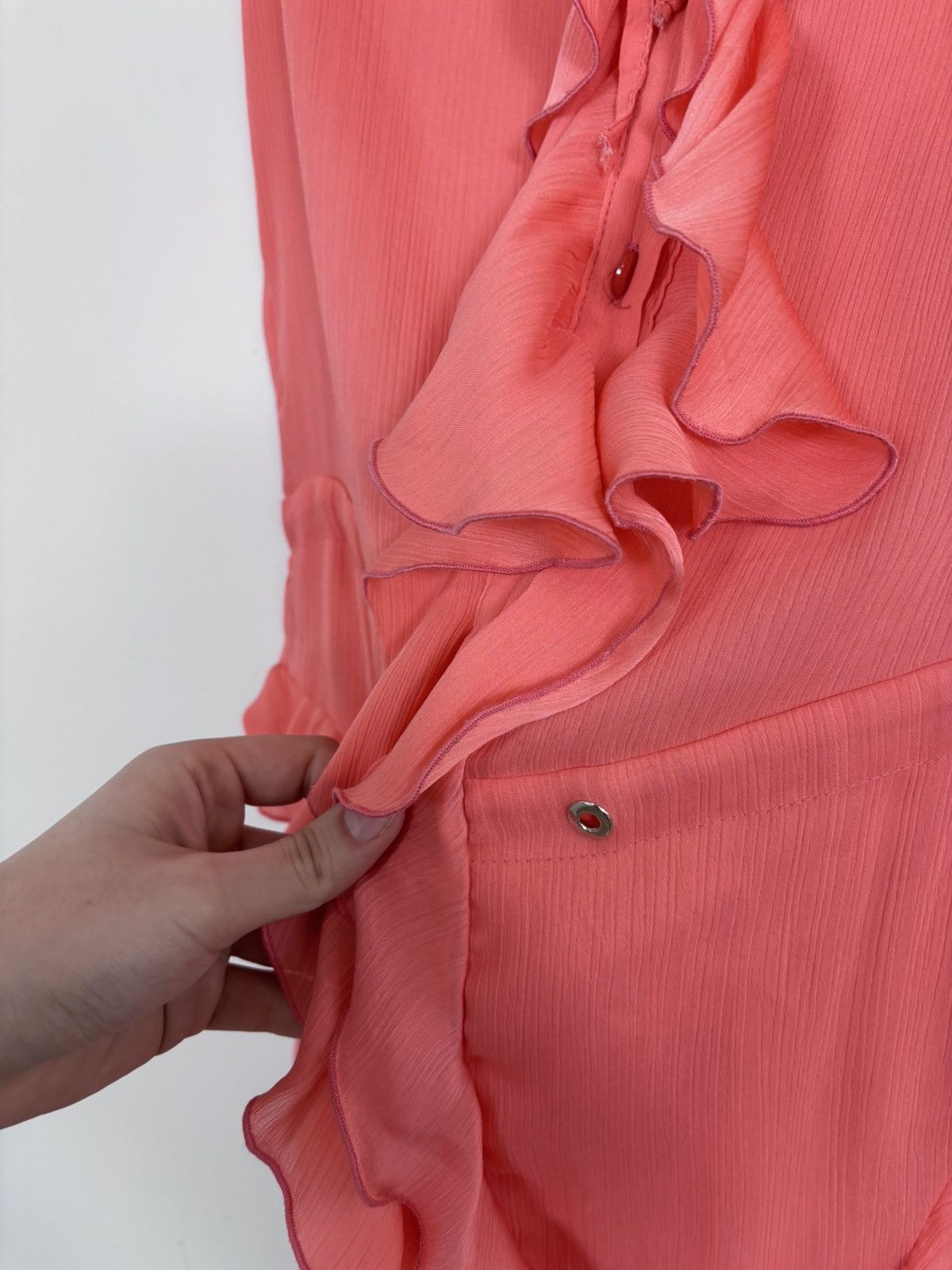 Versace Jeans Couture Versace Jeans Women’s Coral Chiffon Ruffle Mini Dress Size S / US 4 / IT 40 - 9 Thumbnail