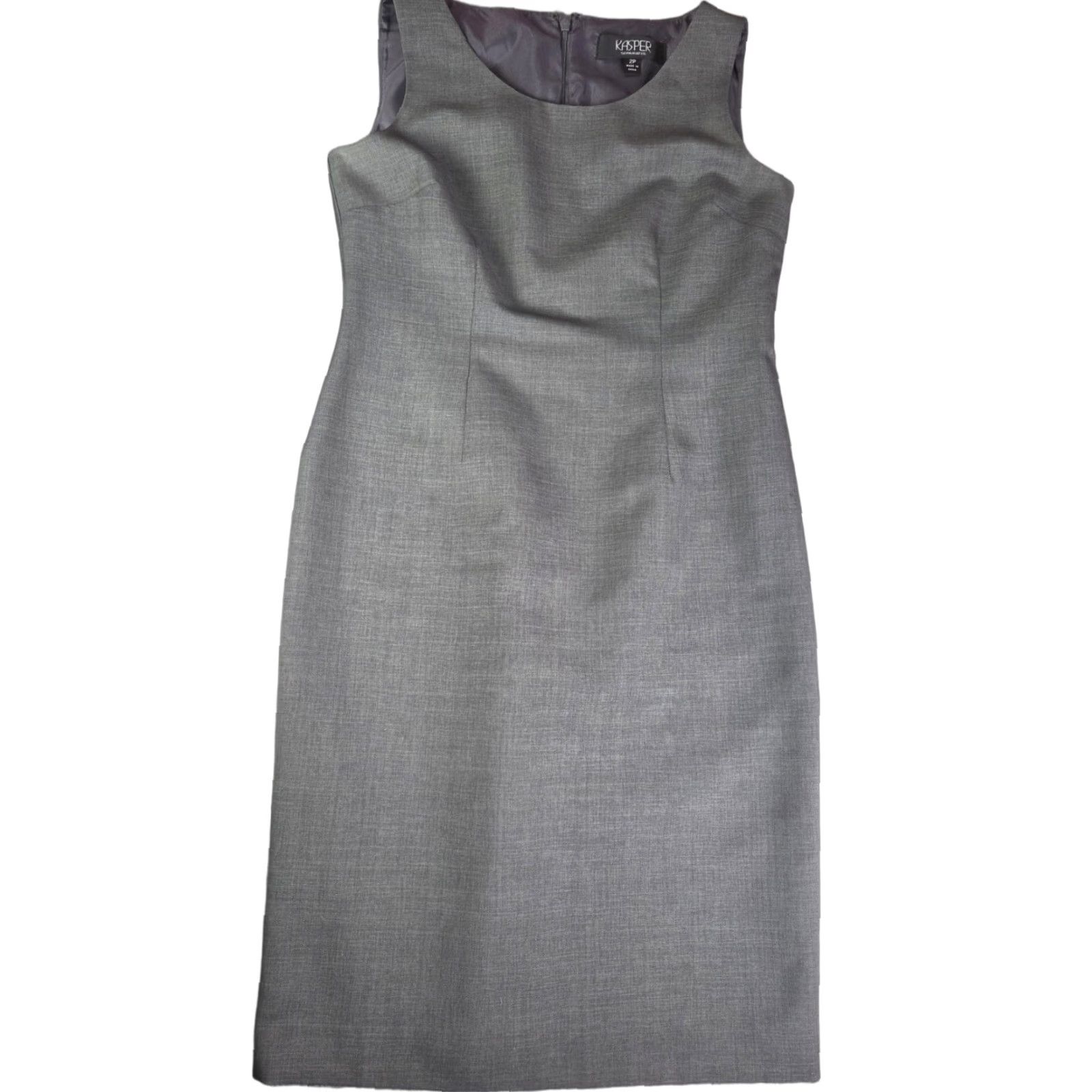 Kasper Kasper Tank Dress Kasper Separates Gray Sleeveless Knee Length Zip Back Slit Lined Petite 2P Women’s Workwear Casual Daytime Size XS / US 0-2 / IT 36-38 - 1 Thumbnail