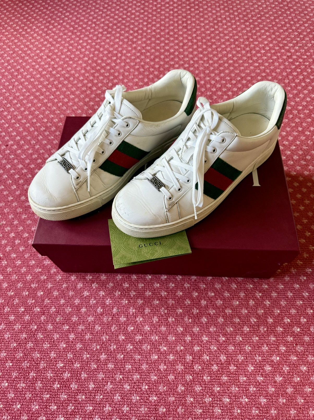 Gucci Gucci Ace Web Stripe Sneakers White Alligator Heel Size US 9.5 / EU 42-43 - 6 Thumbnail