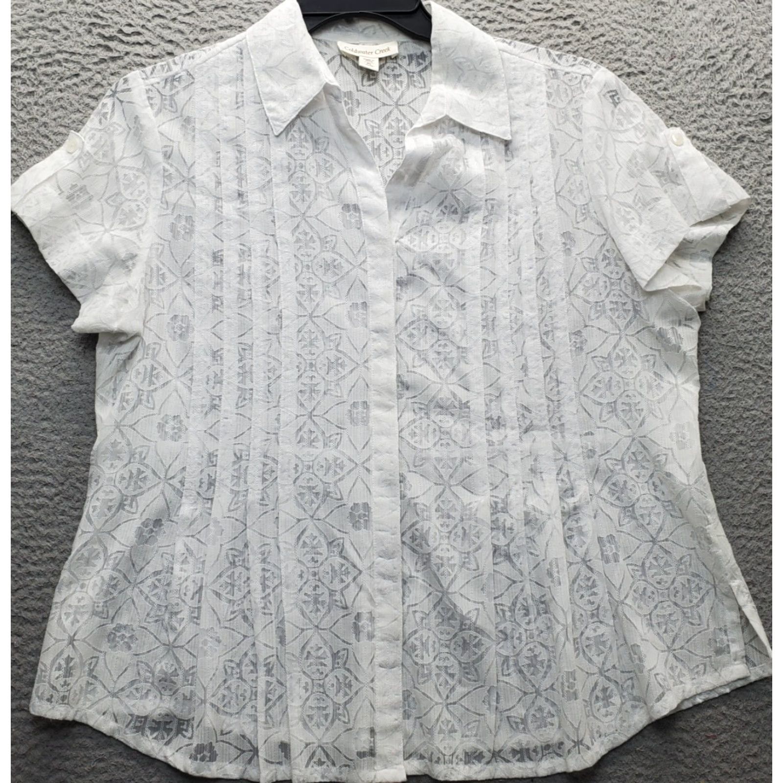 Coldwater Creek Coldwater Creek Shirt Womens PL White Floral Short Sleeve Button Front Shirt Prime Size L / US 10 / IT 46 - 2 Thumbnail