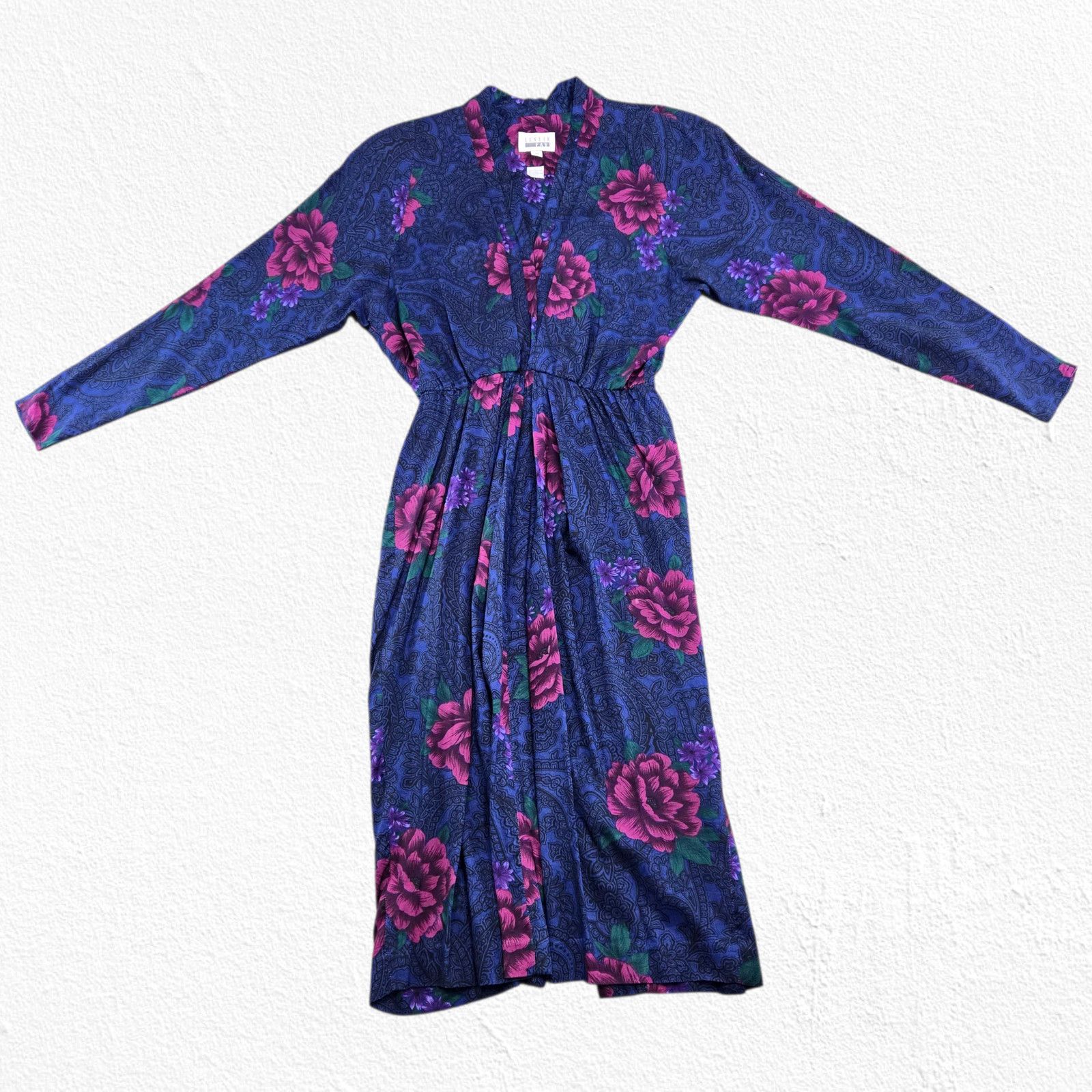 Vintage Vintage Blue Purple Floral Paisley Rayon Midi Dress Size 10 Size L / US 10 / IT 46 - 3 Thumbnail