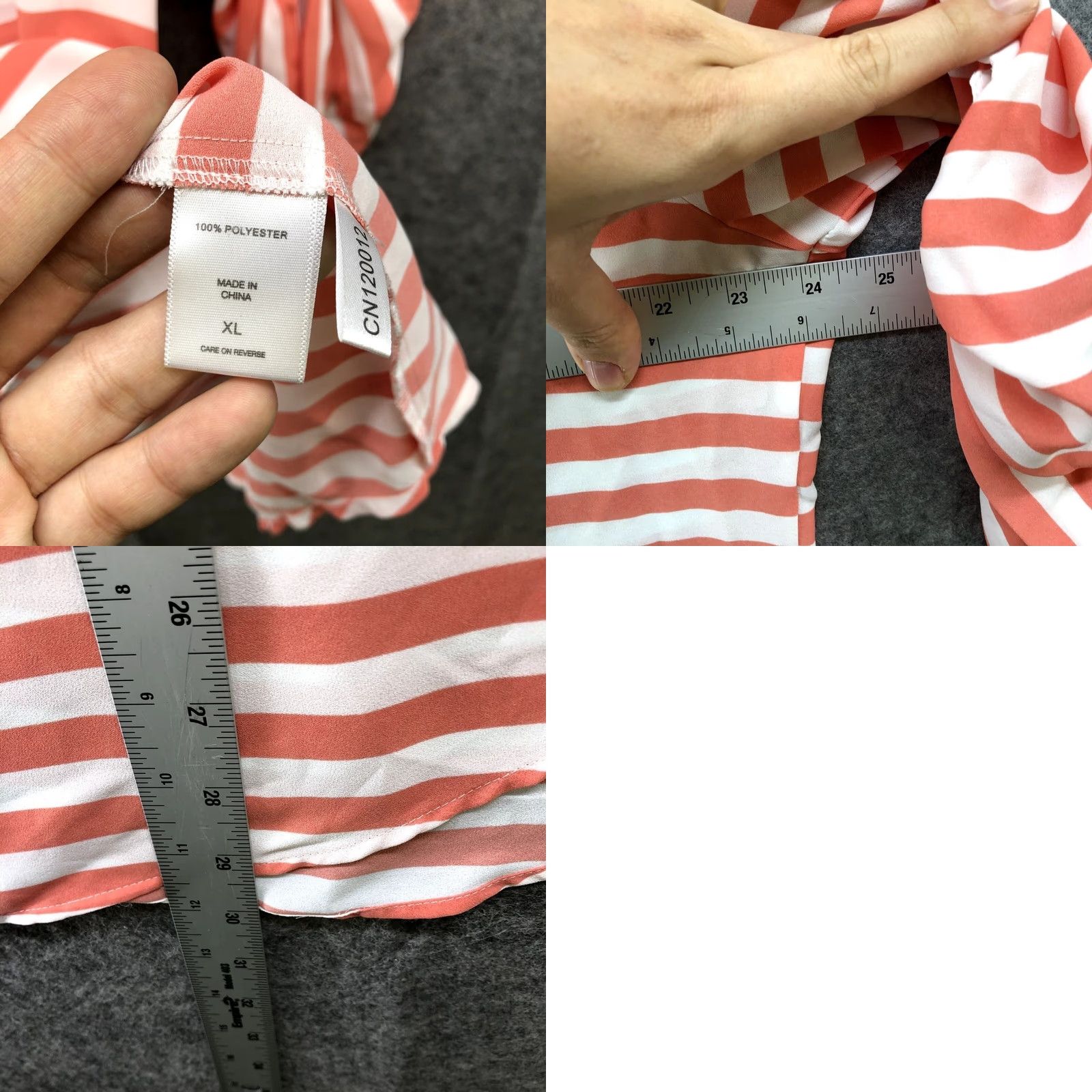 Pinko NWT Soho Jeans Chiffon Blouse Pink Peach White Stripe Womens XL Popover Roll Tab Shirt Blouse Shirt Size XL / US 12-14 / IT 48-50 - 8 Thumbnail