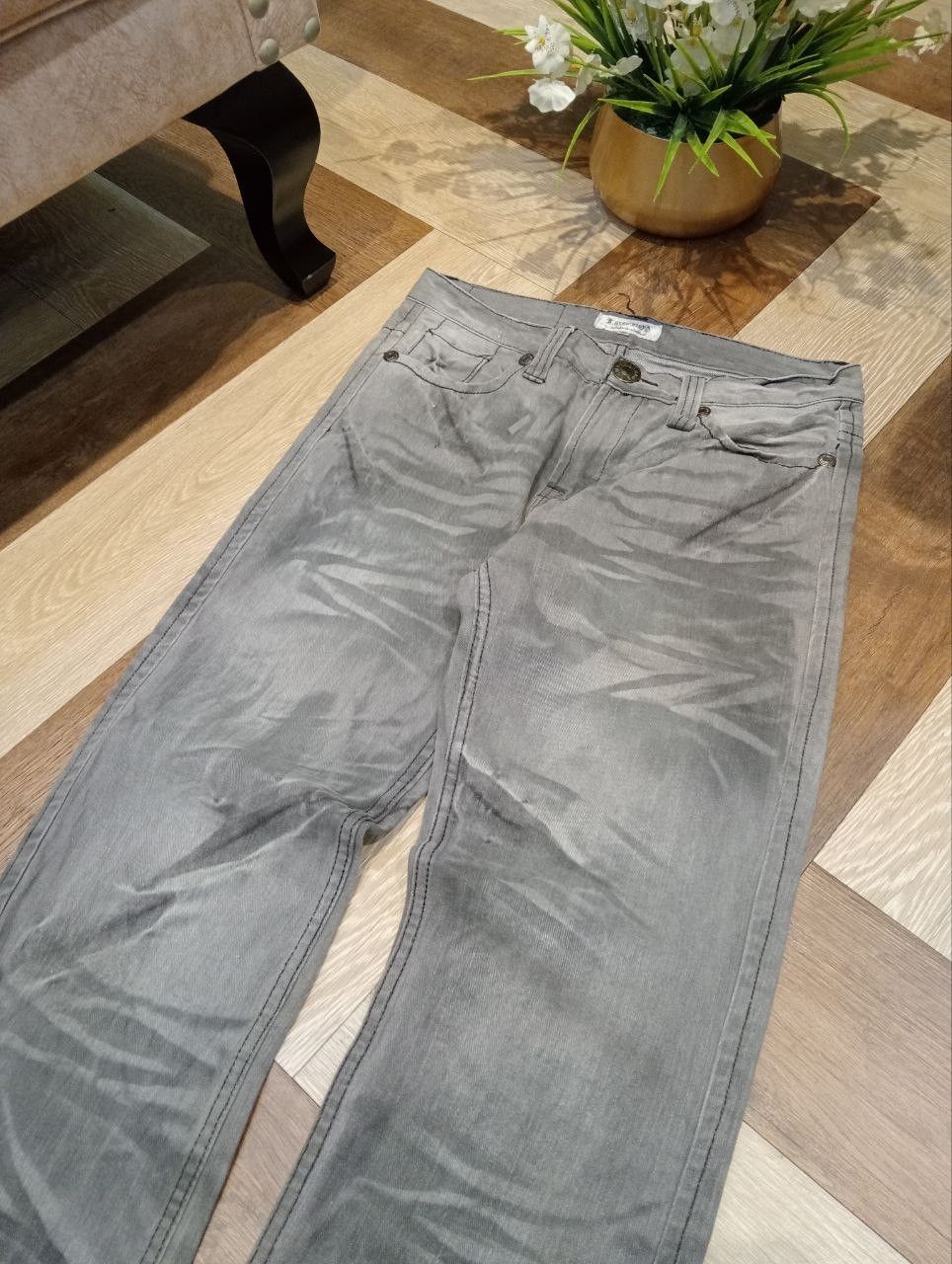 LOWBOX JAPANESE LOWBOX DISTRESSED CHARCOAL GRAY DENIM PANTS Size US 32 / EU 48 - 4 Thumbnail