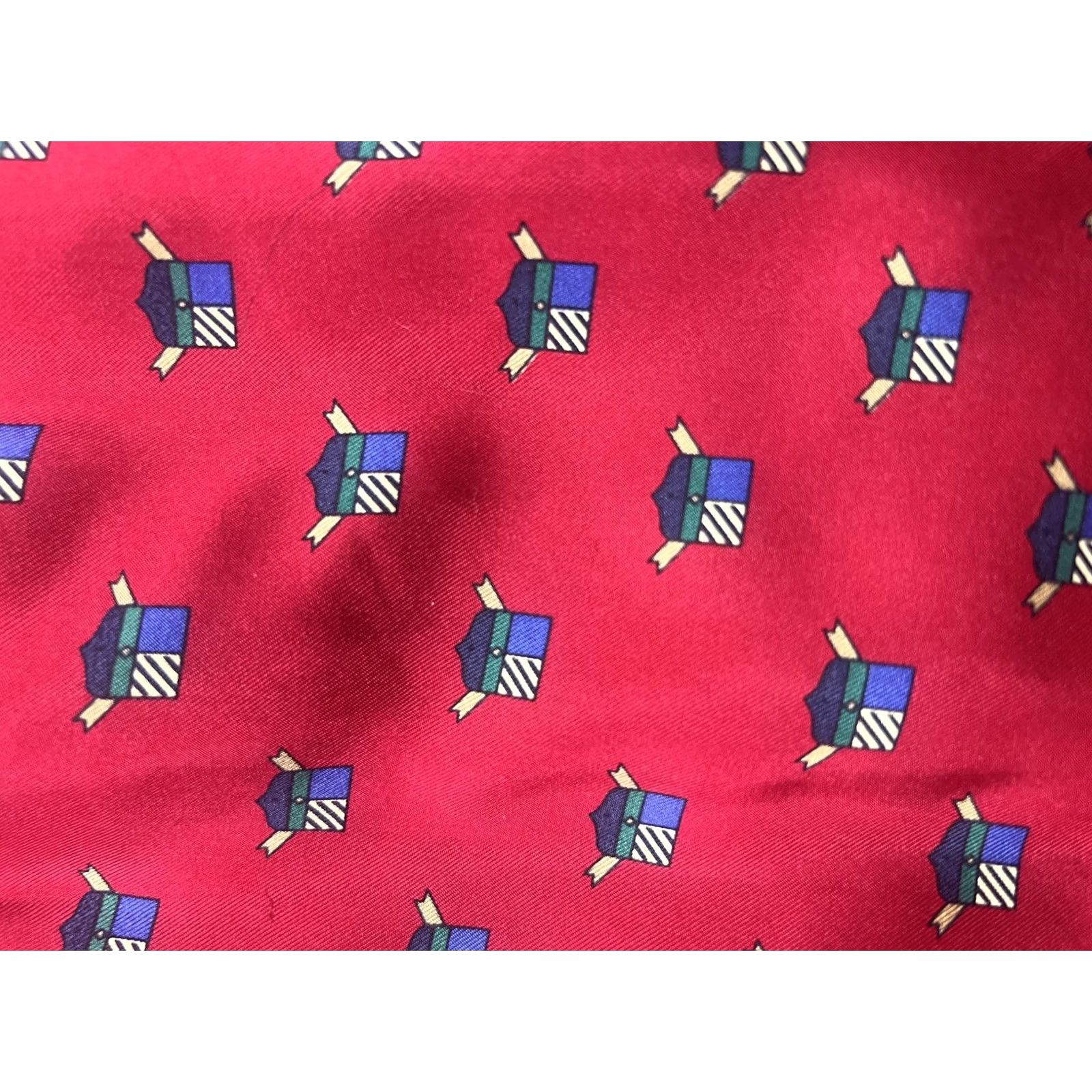 Vintage Frank Young Silk Shirt Dress Womens 6 Red Geometric Print Elastic Waist Buttons Size M / US 6-8 / IT 42-44 - 5 Thumbnail