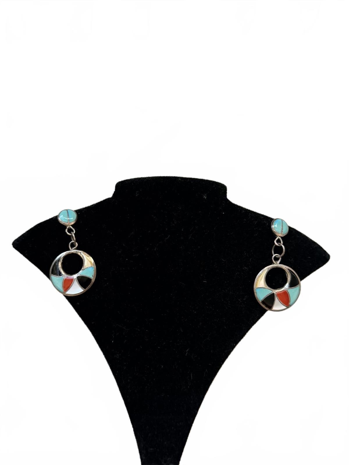 Zumiez Zuni Sterling Inlay Dangle Earrings Turquoise Coral Onyx Size ONE SIZE - 4 Thumbnail