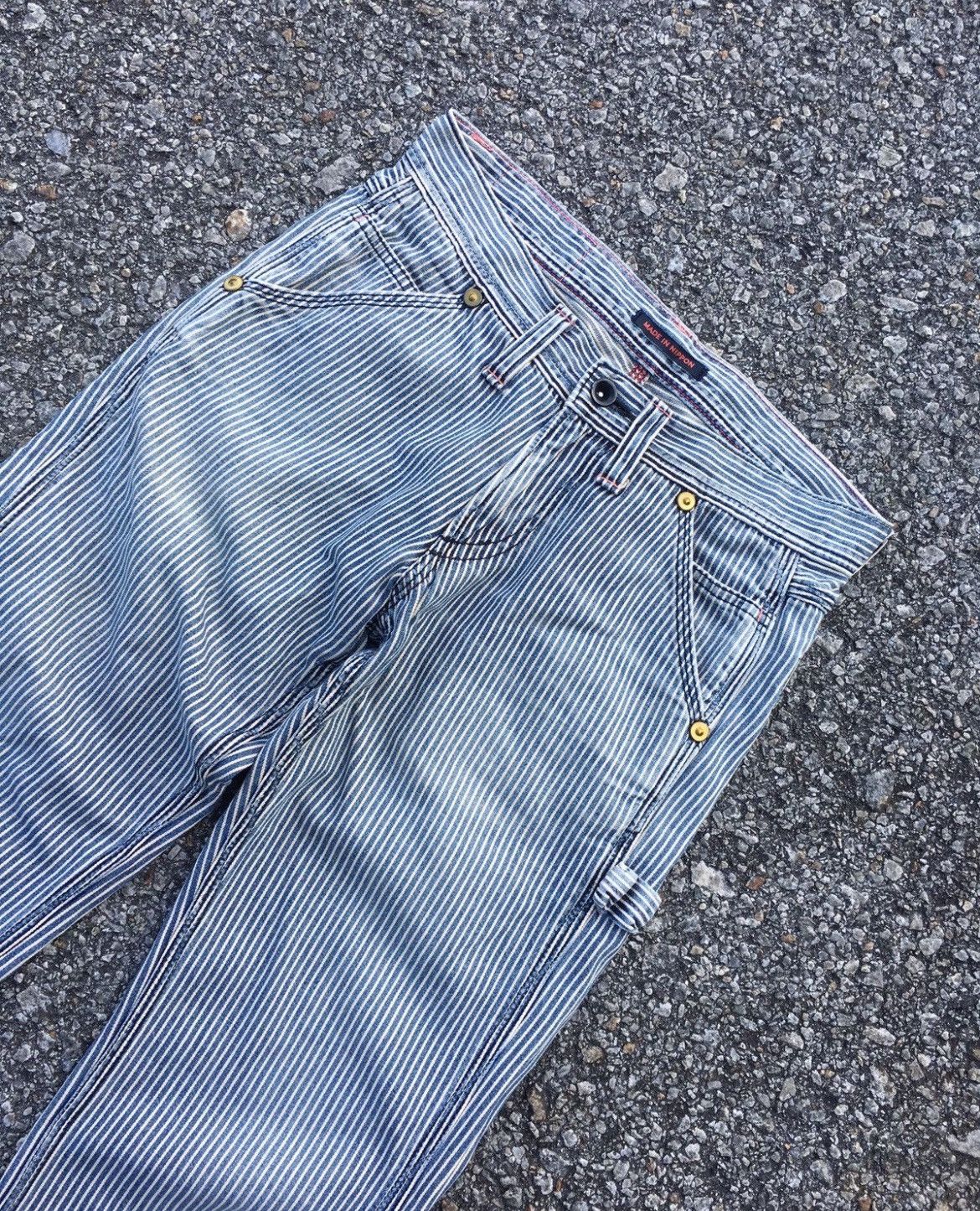 If Six Was Nine × Issey Miyake × Japanese Brand Flare💥 90s Hickory Et Boite Mudwash Pants Jean Size US 29 - 4 Thumbnail
