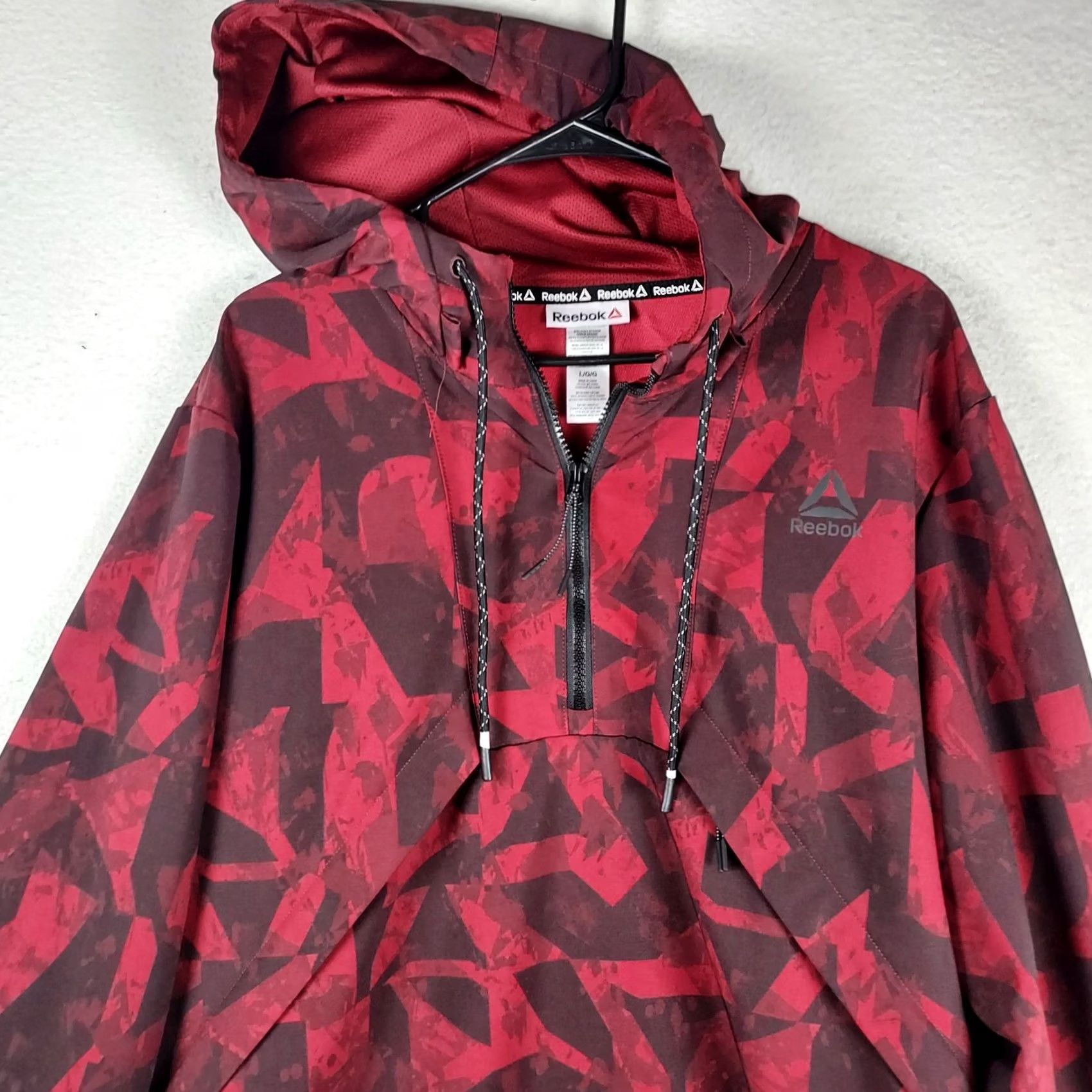 Reebok VINTAGE? No — Reebok Mens Large Black Hooded Half Zip Pullover Windbreaker Jacket Size US L / EU 52-54 / 3 - 3 Thumbnail
