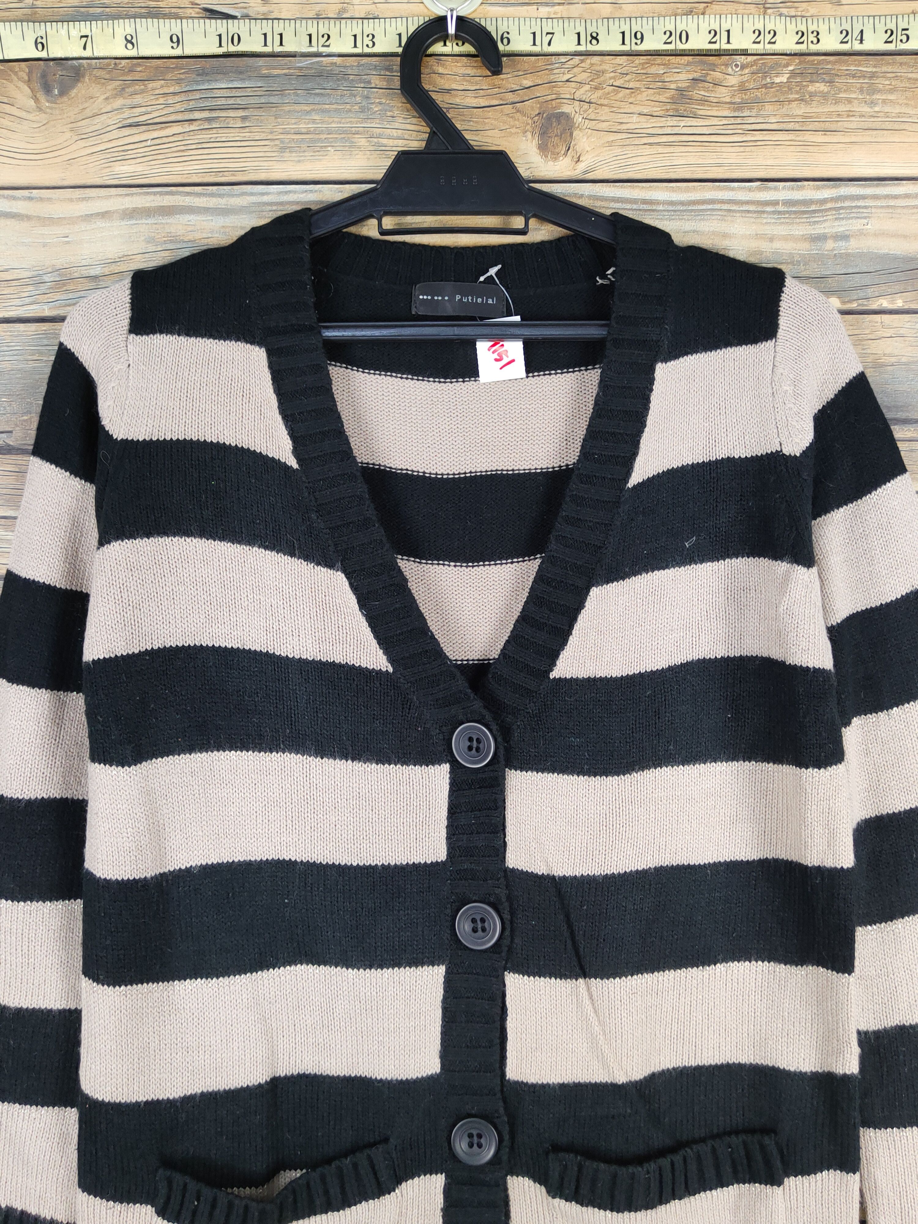 Japanese Brand × Vintage Putielal Black Brown Stripe Knitwear Cardigan #W1151 Size M / US 6-8 / IT 42-44 - 2 Thumbnail