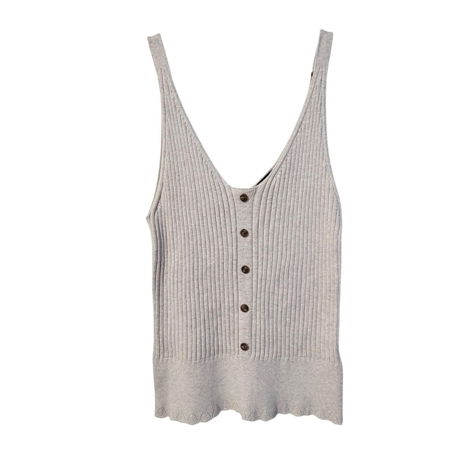 Express Express Ribbed Knit Tank Top Womens S Gray Button Front Size S / US 4 / IT 40 - 1 Thumbnail
