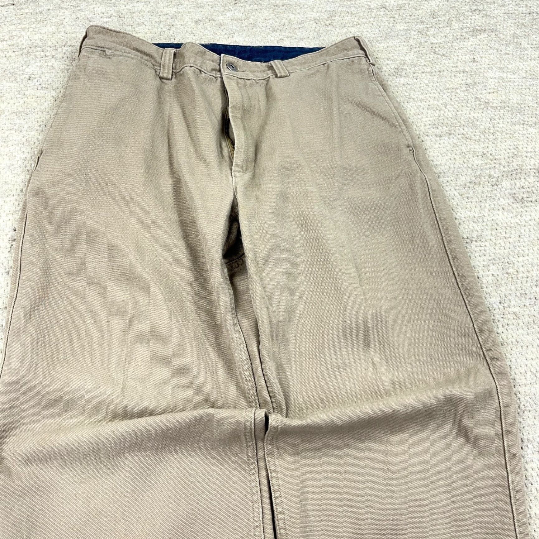 Vintage Duluth Cargo Pants Men 36x30 Tan Canvas Pant Casual Workwear Baggy Relaxed Straight Front Beltless EU-Style? Size US 36 / EU 52 - 5 Thumbnail