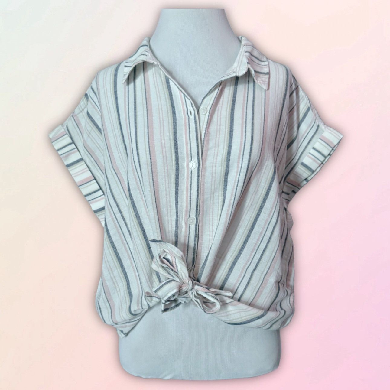 Nordstrom Santuary, Pastel Striped, Oversized, Button Down Blouse Size L / US 10 / IT 46 - 1 Thumbnail