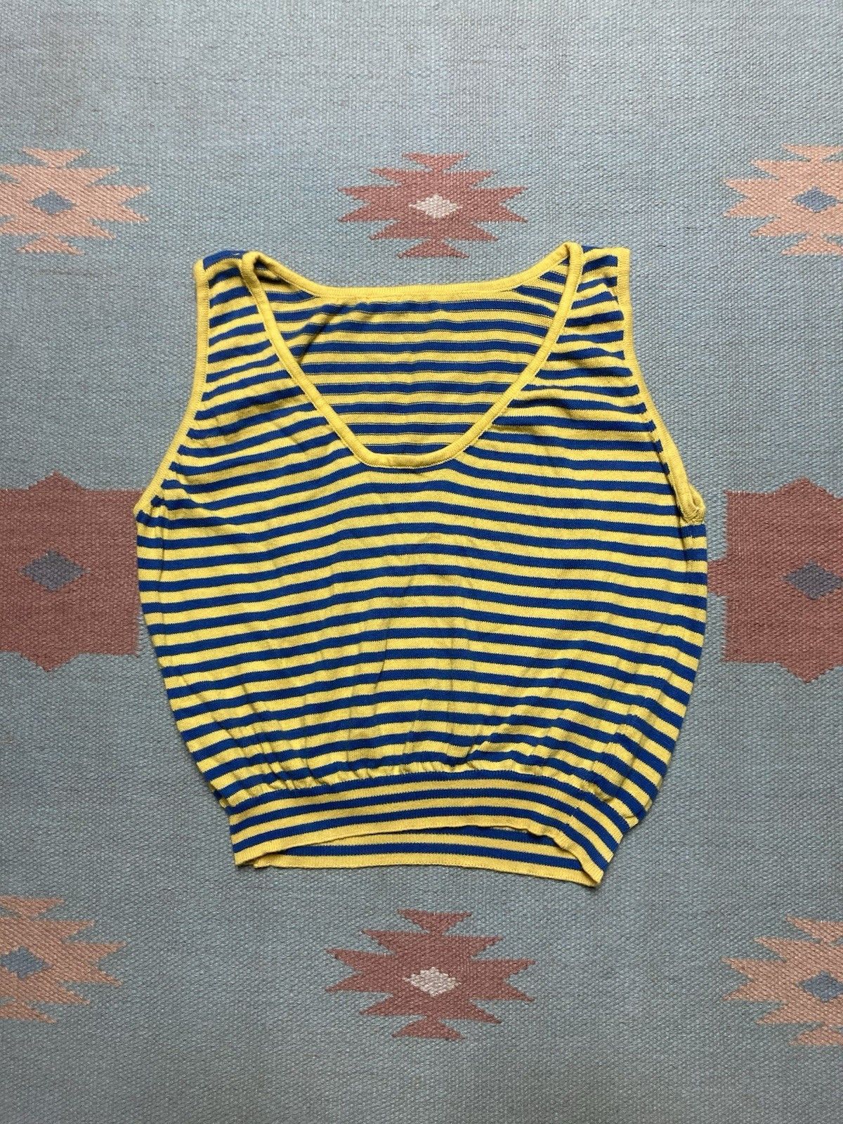 Vintage 70s striped tank top shirt cotton knit beach women’s large? Size L / US 10 / IT 46 - 1 Thumbnail