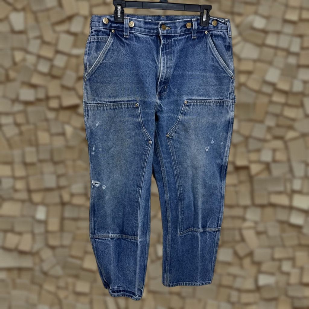 VINTAGE Carhartt Jeans 36x30 Denim Logger Pants 5-Pocket Regular Fit Mid Rise Blue 90s Grunge Men's Carhartt B07