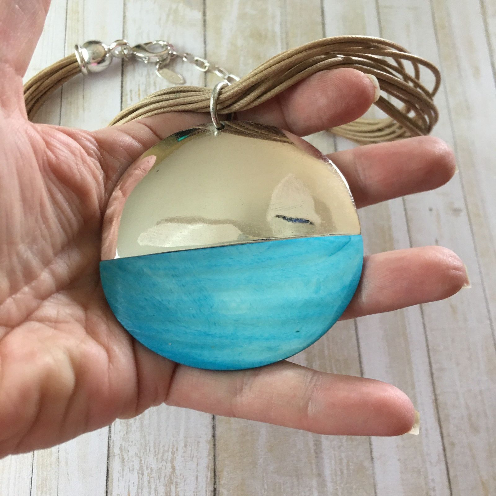Other Vintage St. Thomas Blue Shell Disc Cord Statement Necklace Size ONE SIZE - 3 Thumbnail
