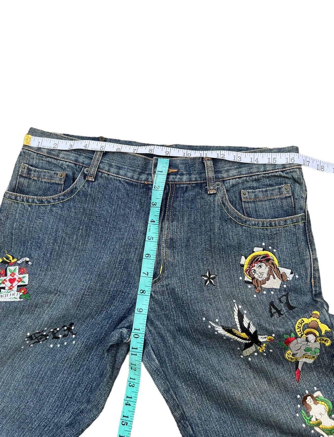 Vintage Semantic Design Japan Embroidery Denim Flare Jeans Size US 31 - 3 Thumbnail