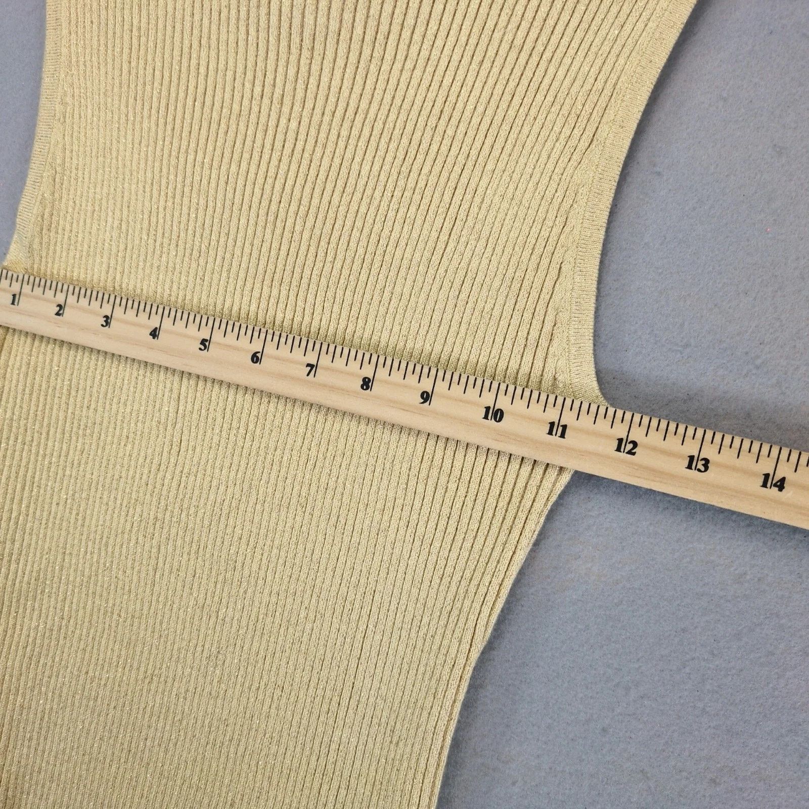 Vintage Victor Costa Gold Metallic Ribbed Knit Top Women's L Mock Nk Size L / US 10 / IT 46 - 5 Thumbnail