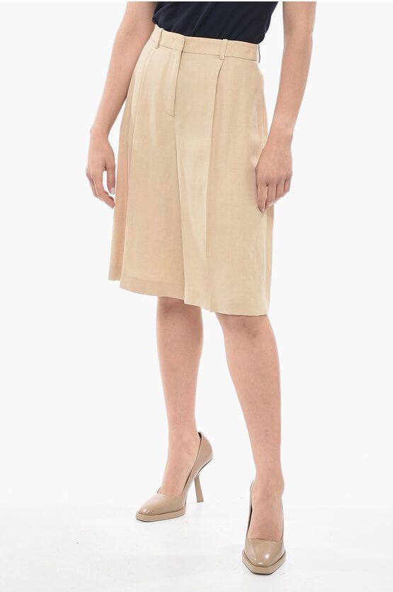 image of Fabiana Filippi Double-Pleated Cotton Blend Shorts in Beige, Women's (Size 26)