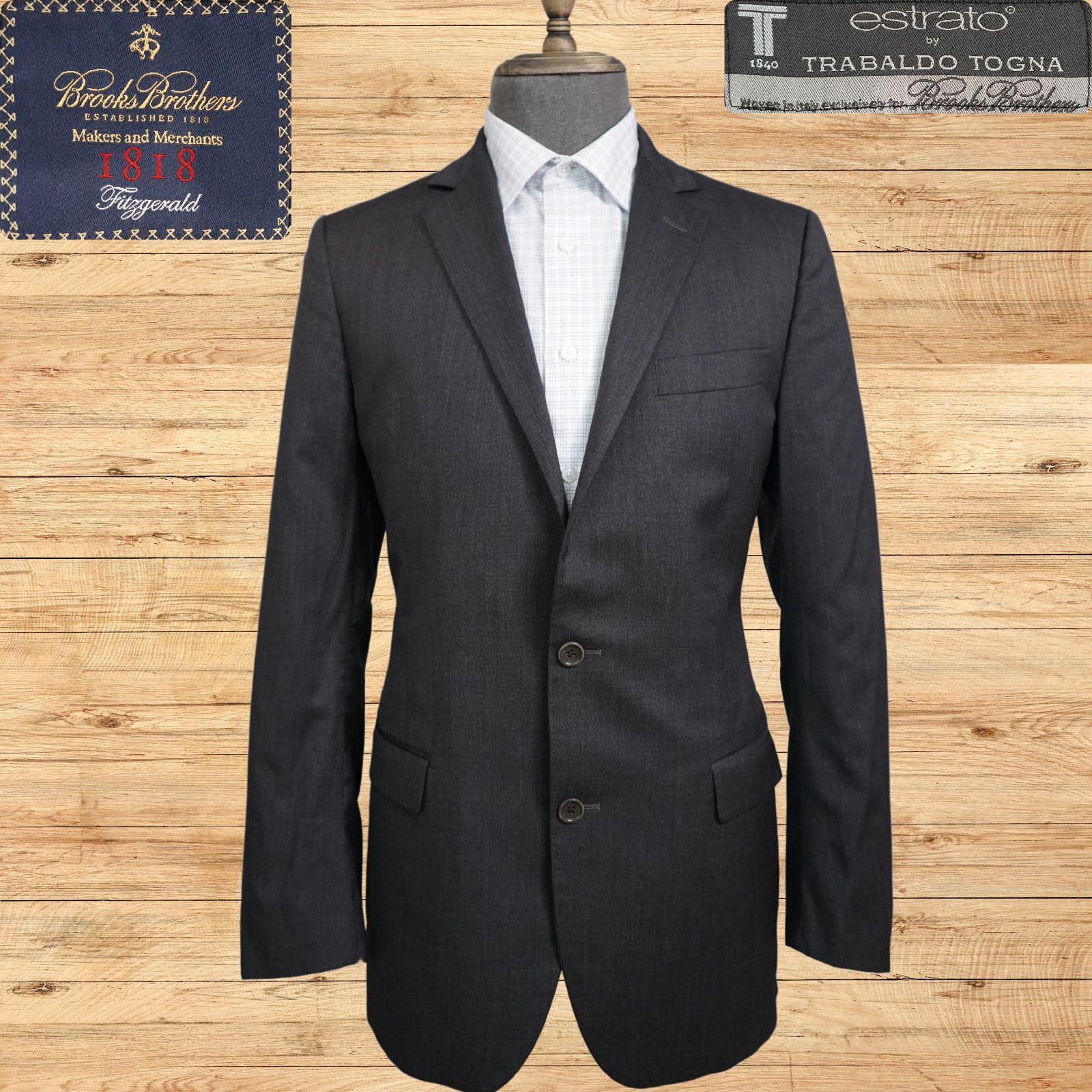 Brooks Brothers Brooks Brothers 1818 Fitzgerald X Estrato Mens 40L Charcoal Size 40L - 1 Thumbnail