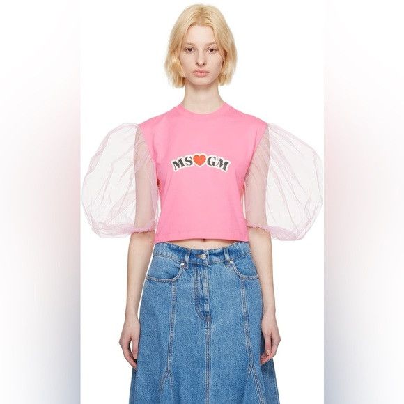 MSGM MSGM ITALY cotton Pink Balloon Sleeves T-Shirt SSENSE small Size S / US 4 / IT 40 - 1 Thumbnail