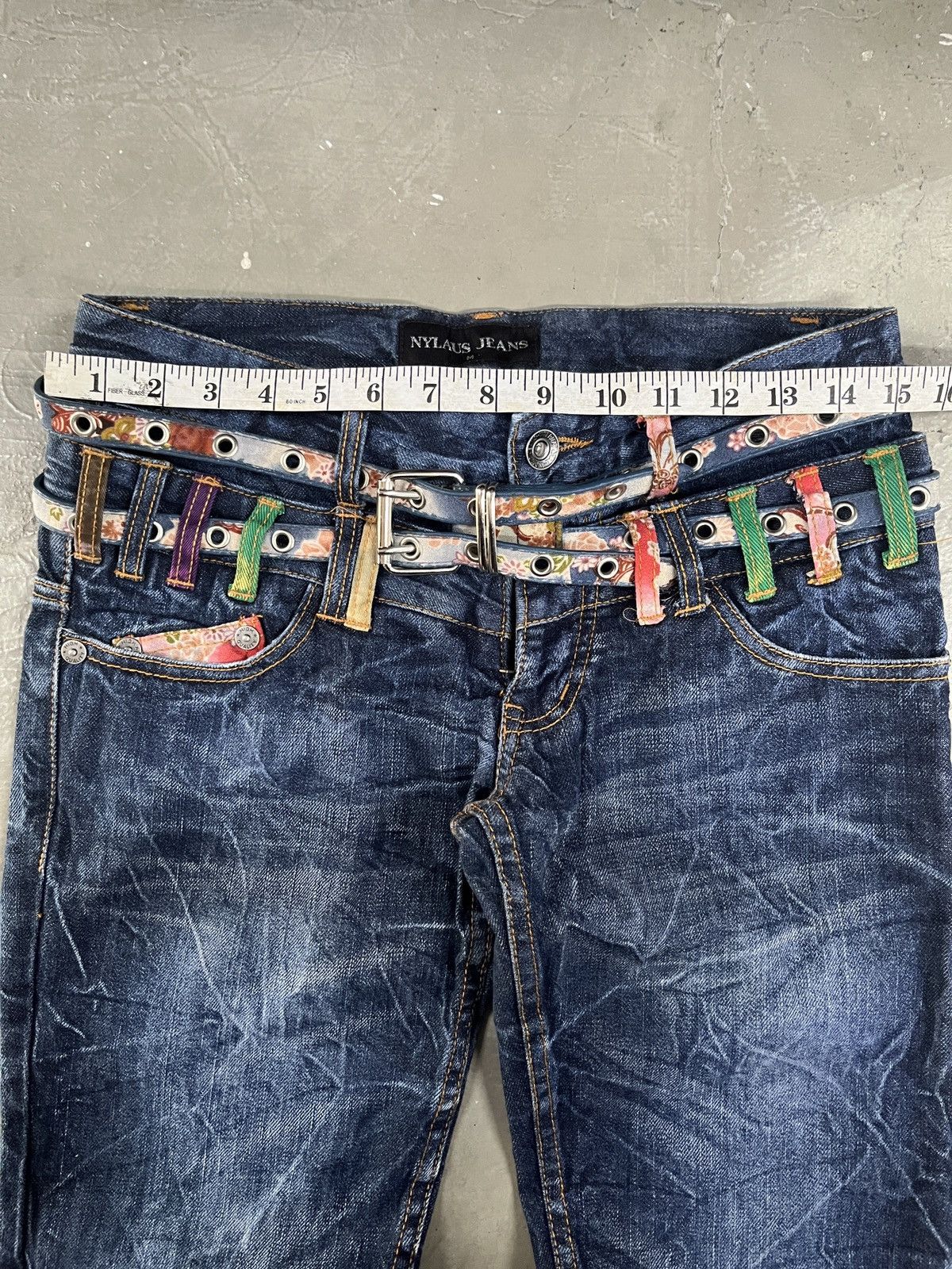 If Six Was Nine 2000s Nylaus Karakuri Double Waist Washed Denim Jeans Faded Size US 30 / EU 46 - 6 Thumbnail