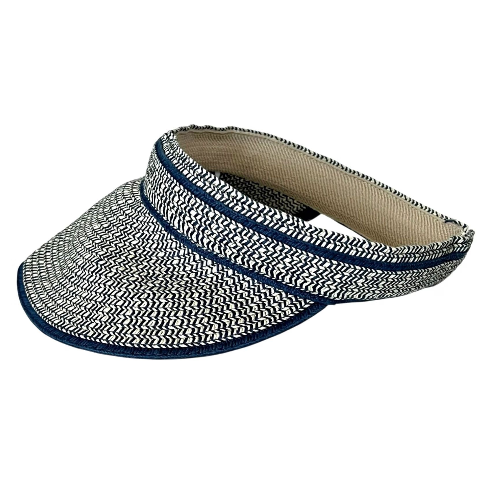 Vintage Renato Balestra Visor Hat Women’s Straw Made in Italy Blue Beige One Size Women Sun Visor Hat Size ONE SIZE - 2 Thumbnail
